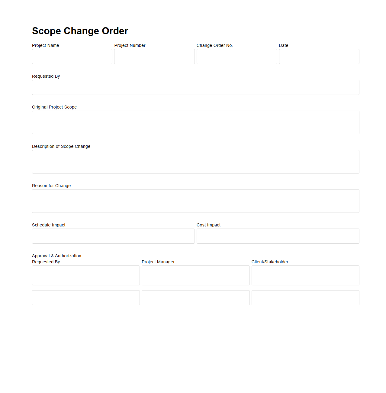 Project Management Scope Change Order Sample