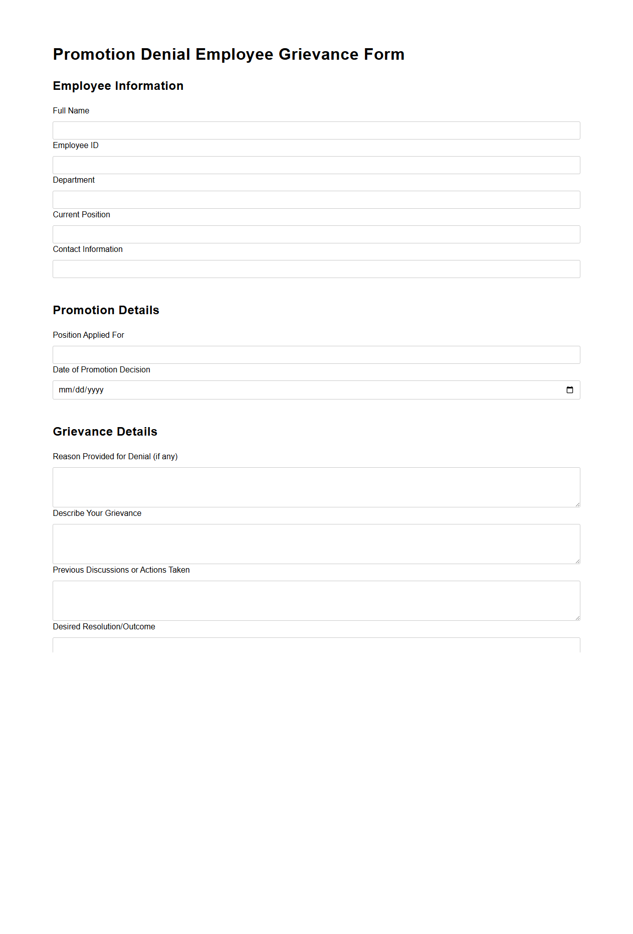 Promotion Denial Employee Grievance Form Example