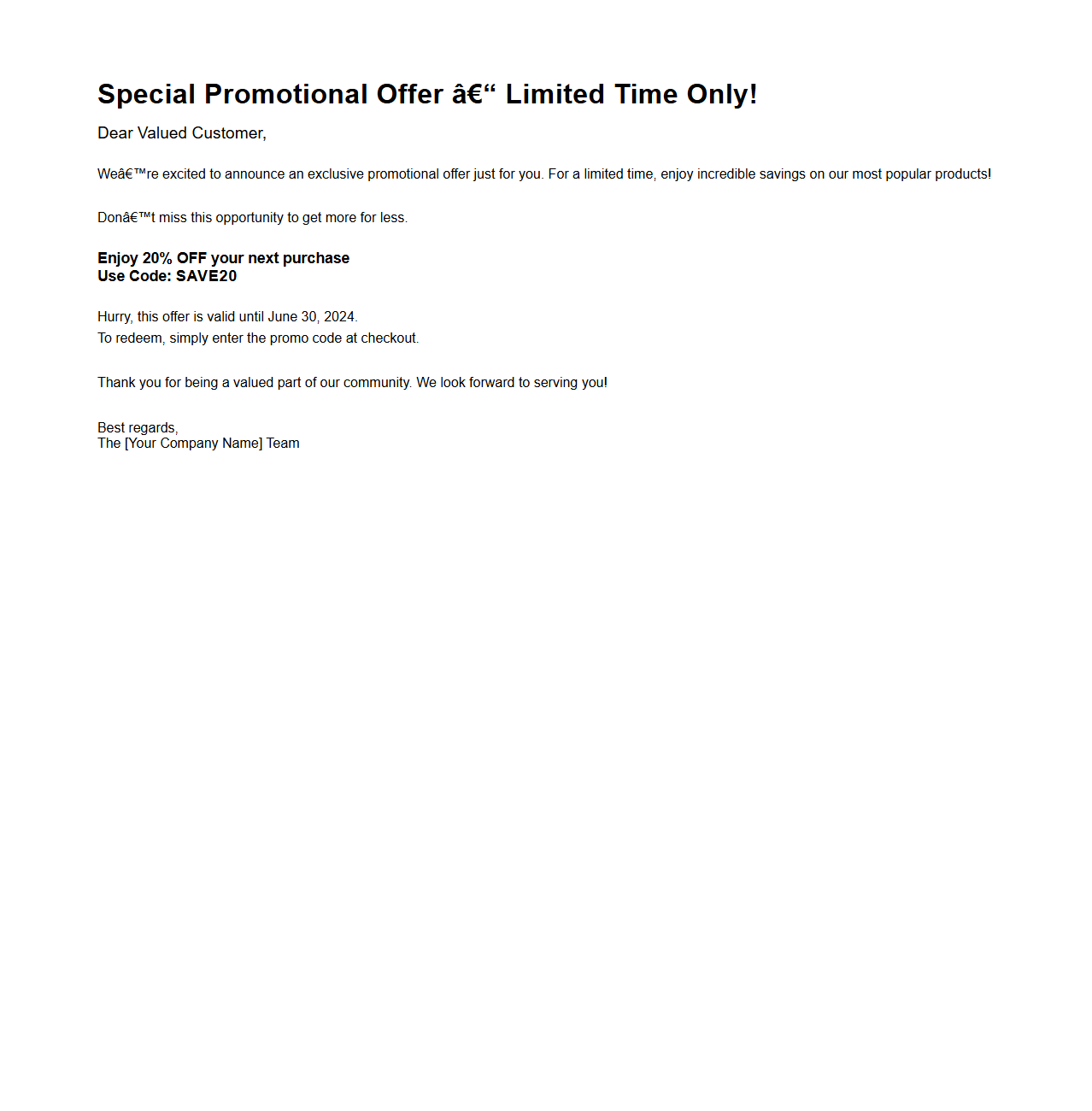 Promotional Offer Announcement Email Example