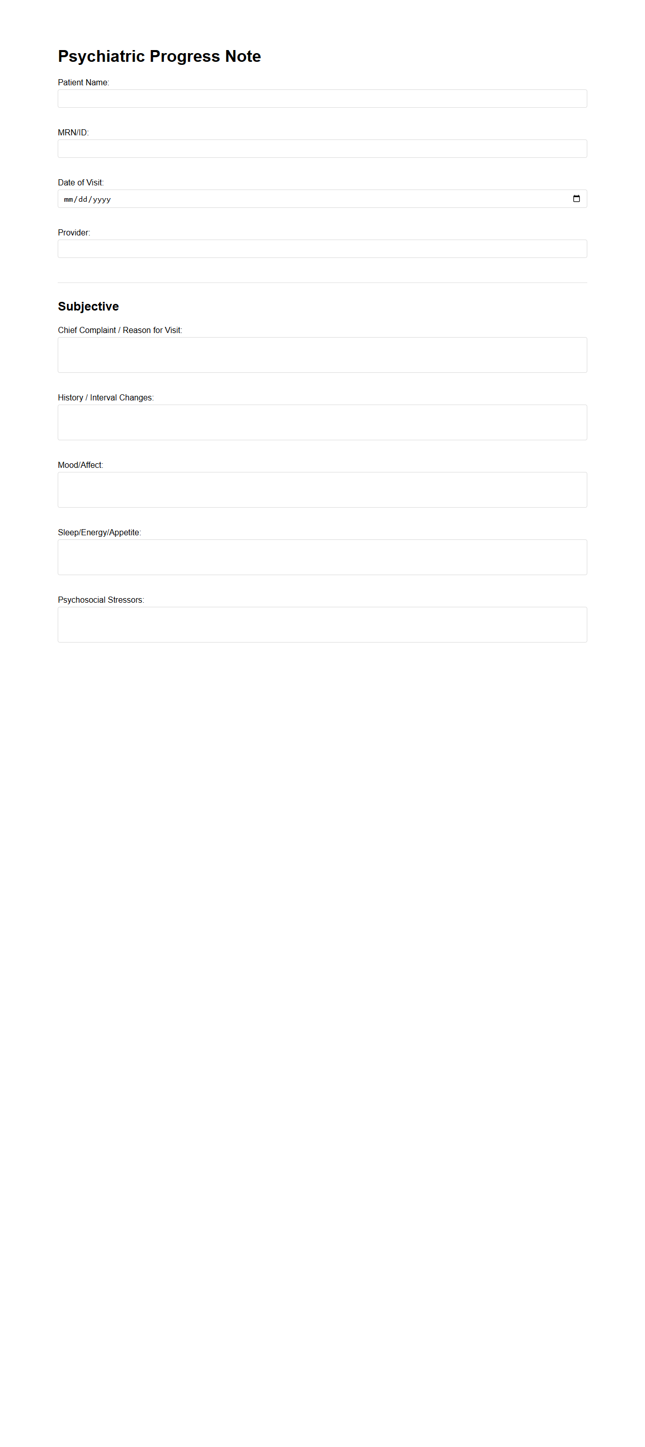 Psychiatric Progress Note Sample