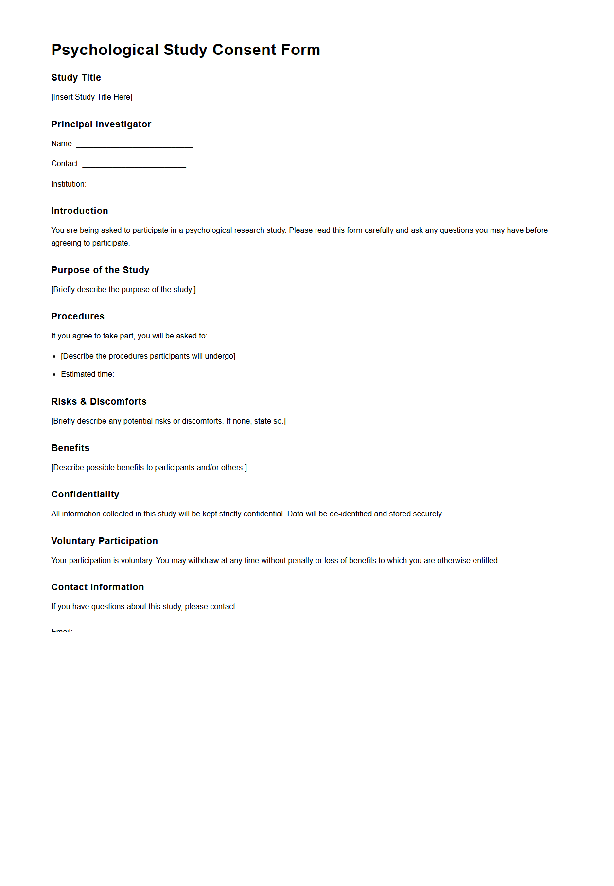 Psychological Study Consent Form Template