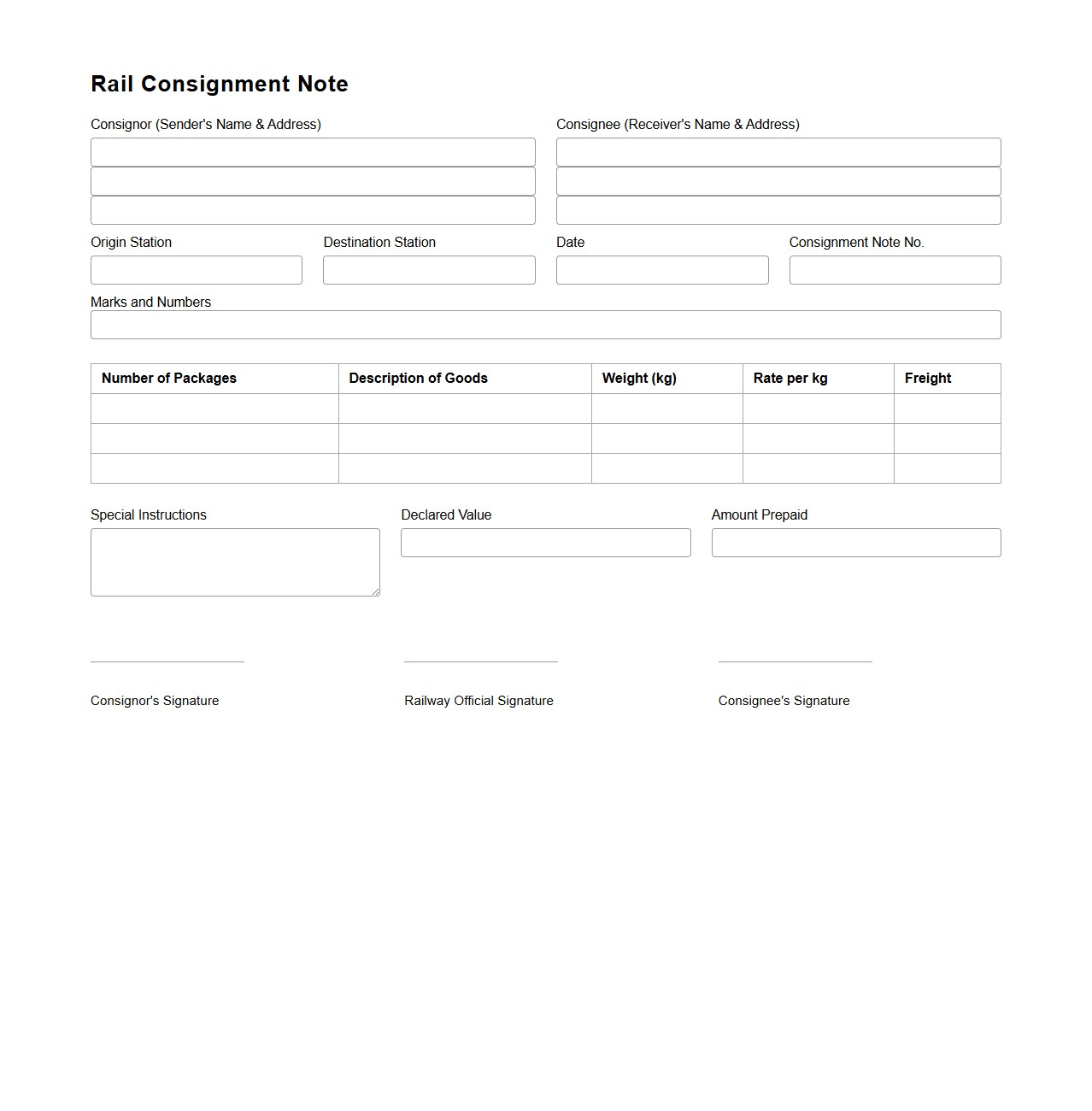 Rail Consignment Note Example