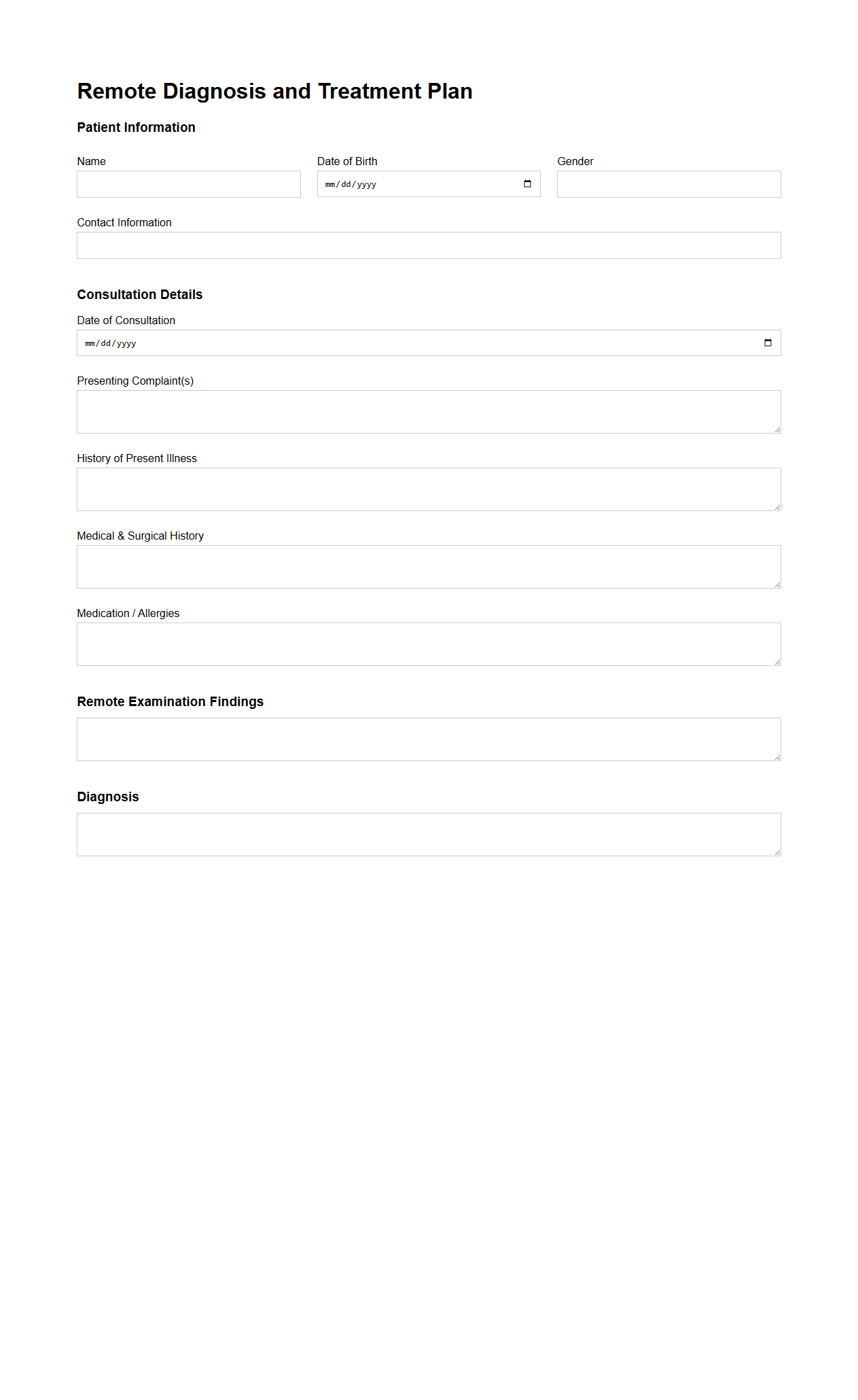 Remote Diagnosis and Treatment Plan Template