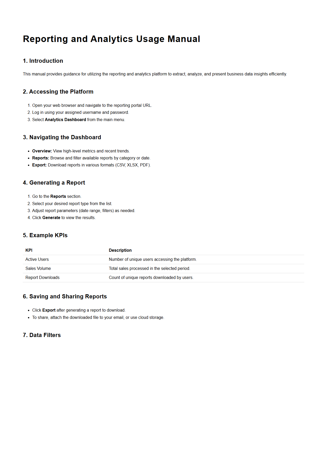 Reporting and Analytics Usage Manual Sample