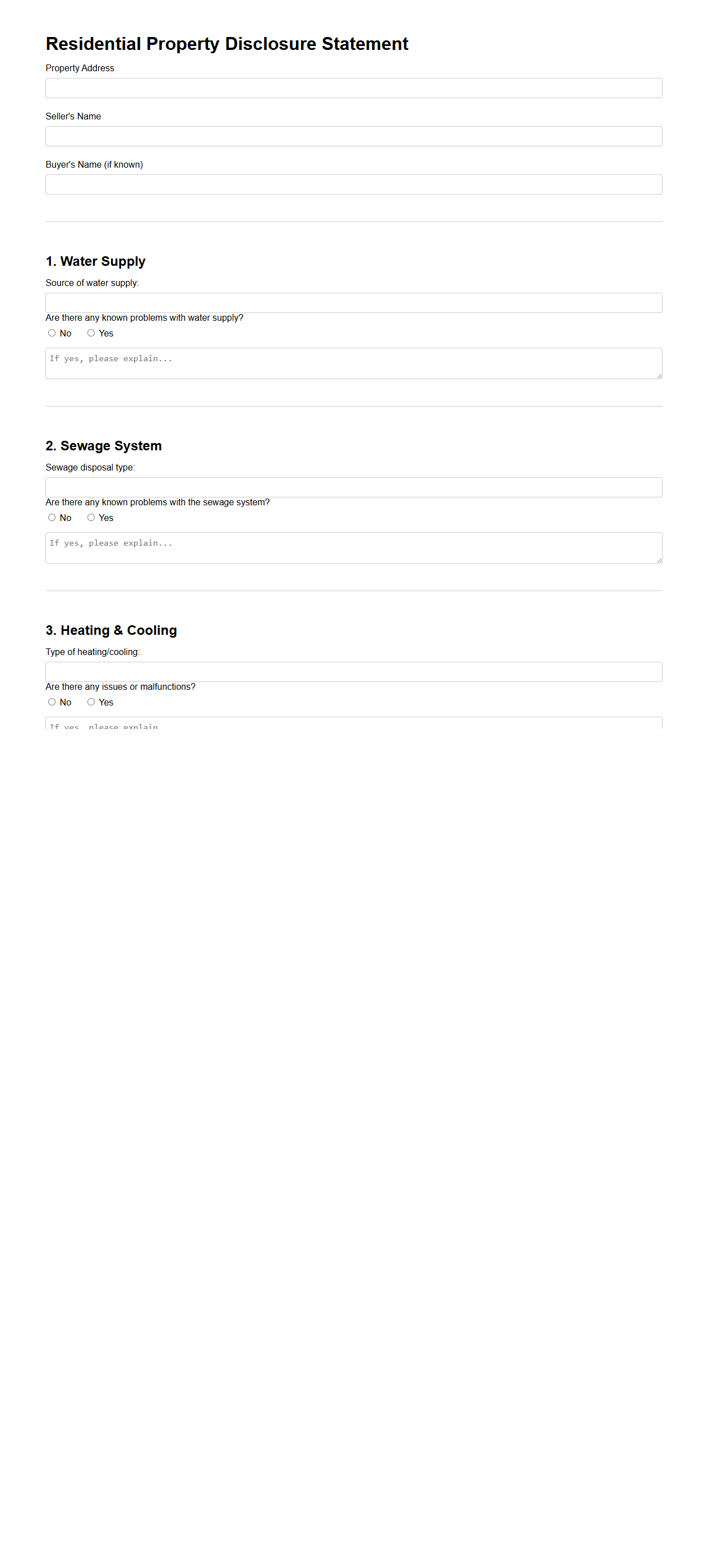 Residential Property Disclosure Statement Example