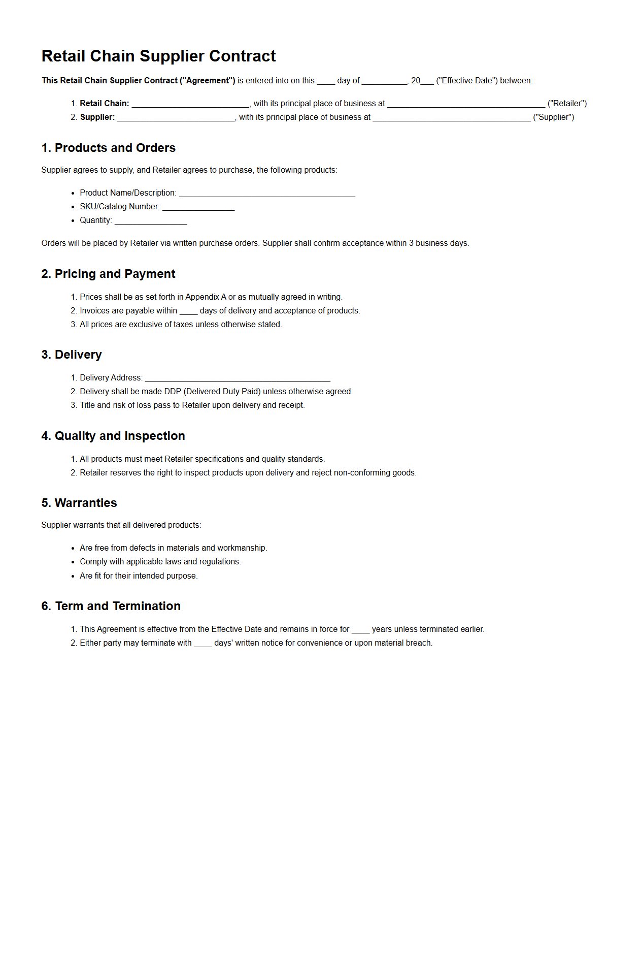 Retail Chain Supplier Contract