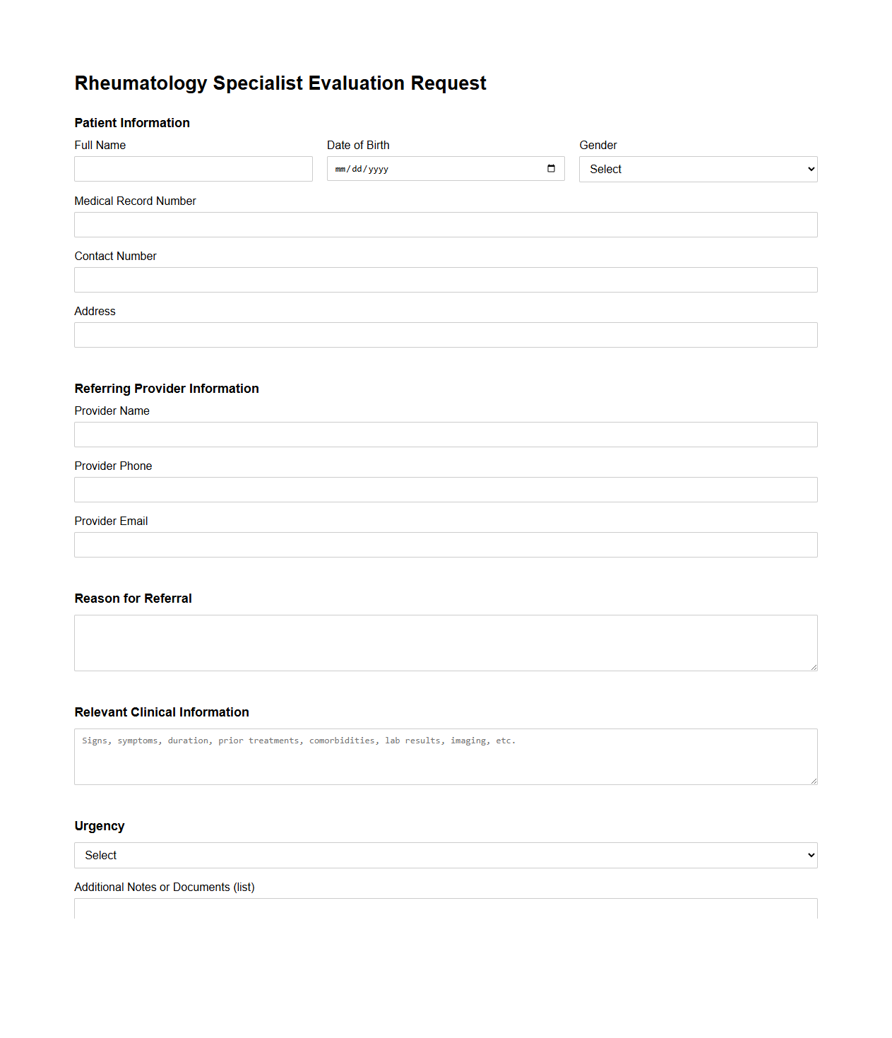 Rheumatology Specialist Evaluation Request
