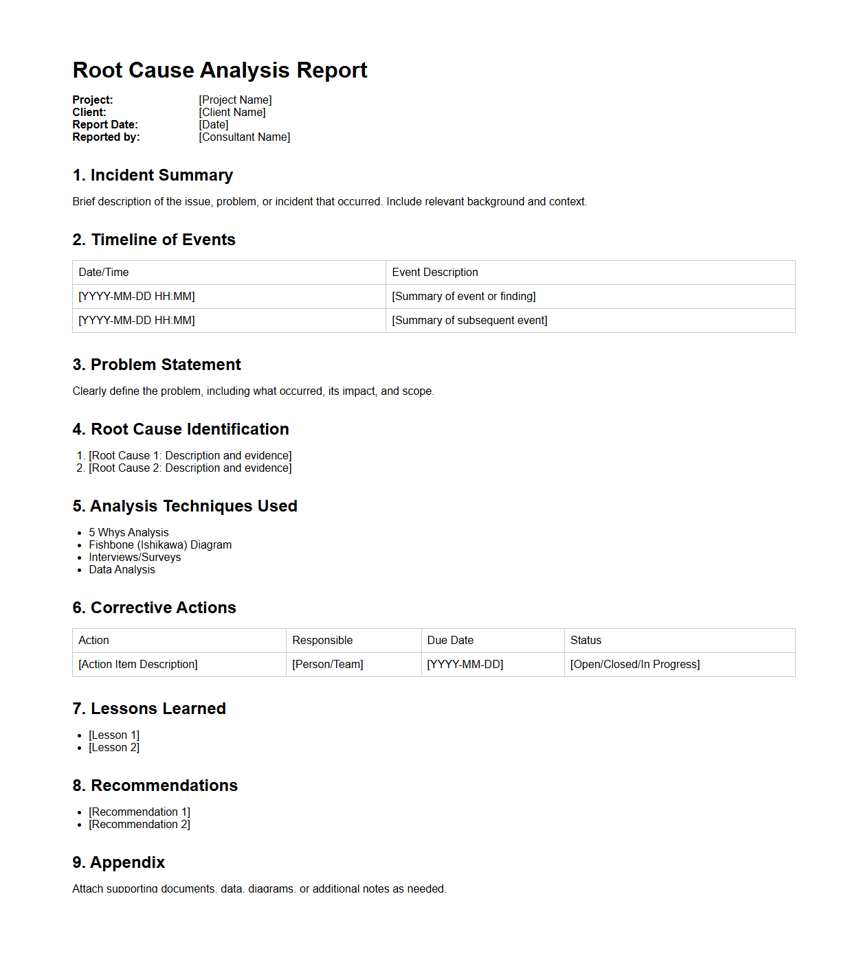 Root Cause Analysis Report Sample for Consultants