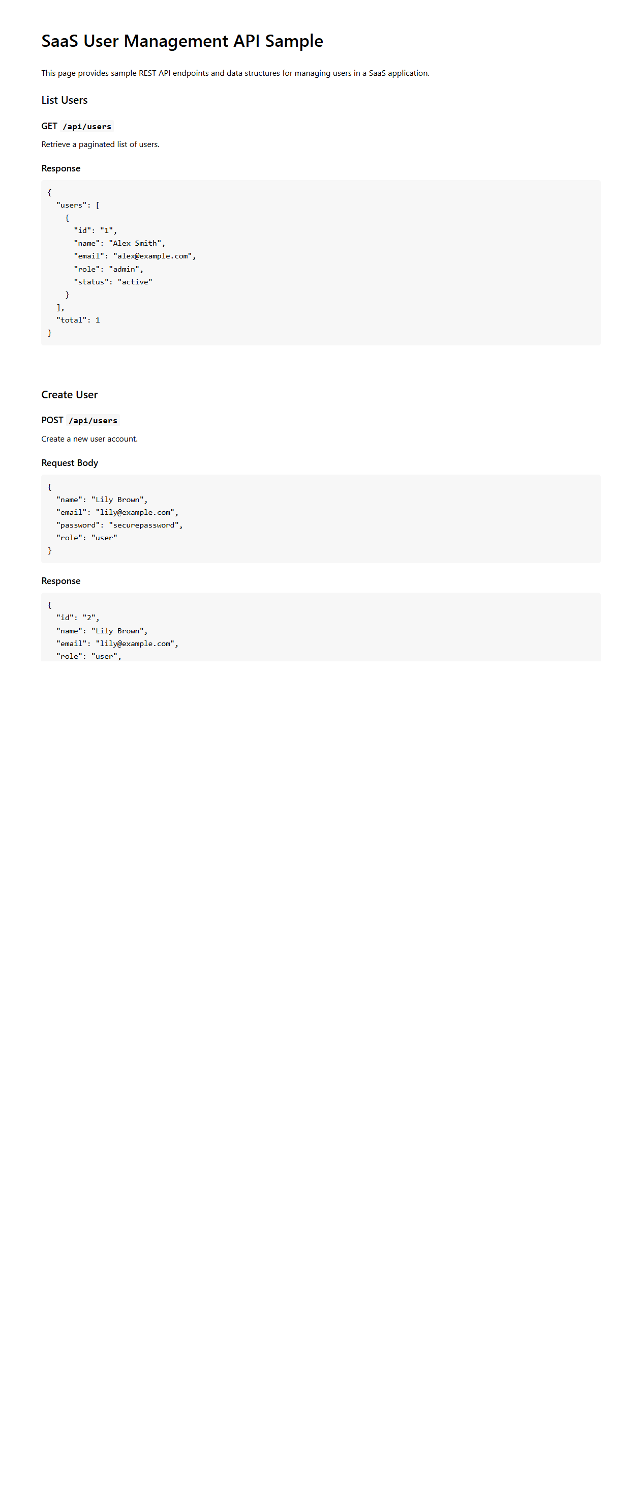 SaaS User Management API Methods Sample