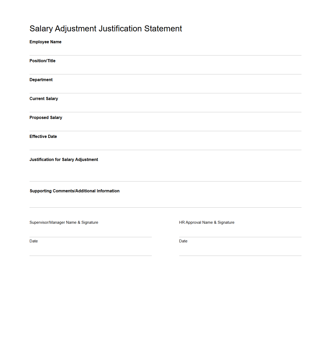 Salary Adjustment Justification Statement
