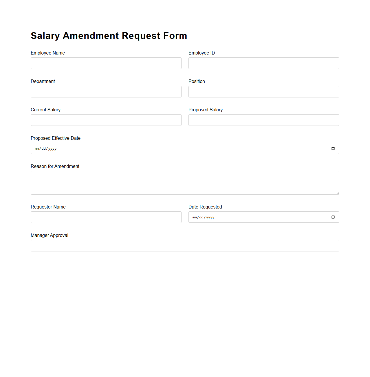 Salary Amendment Request Form