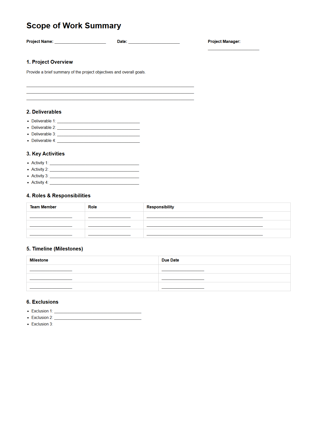 Scope of Work Summary for Project Kick-off