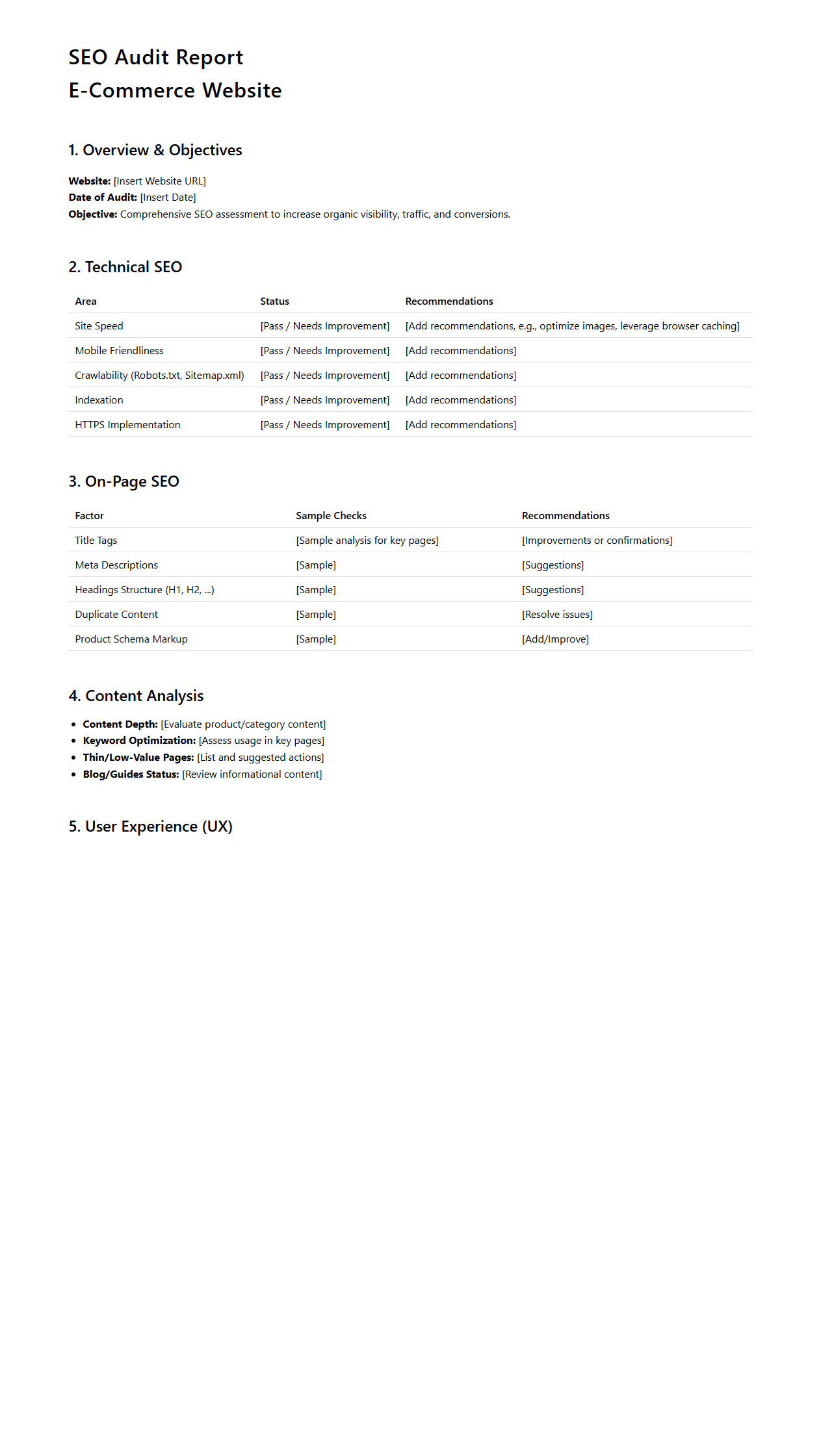 SEO Audit Report Format for E-Commerce Sites