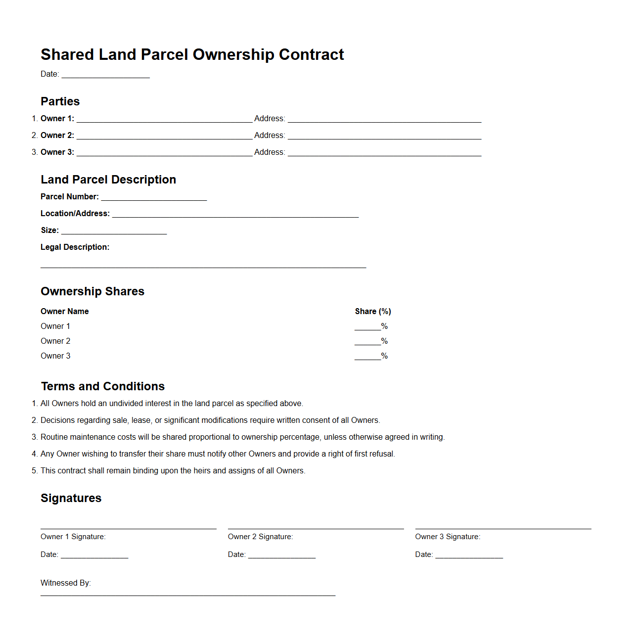 Shared Land Parcel Ownership Contract Example
