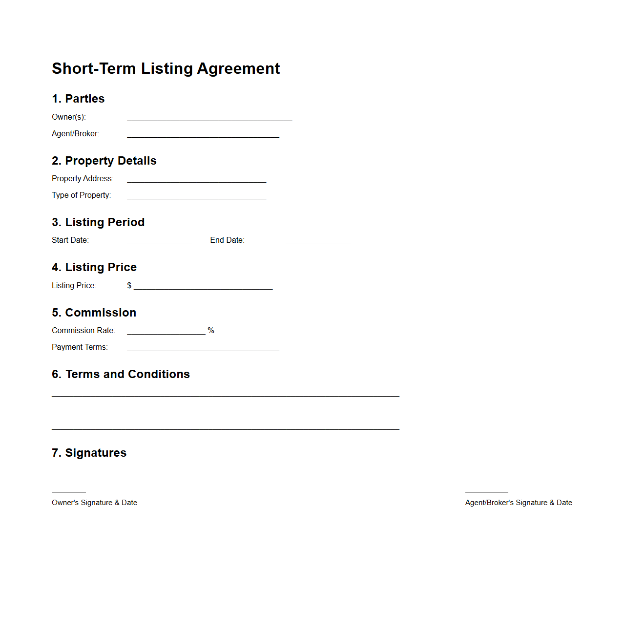 Short-Term Listing Agreement Format