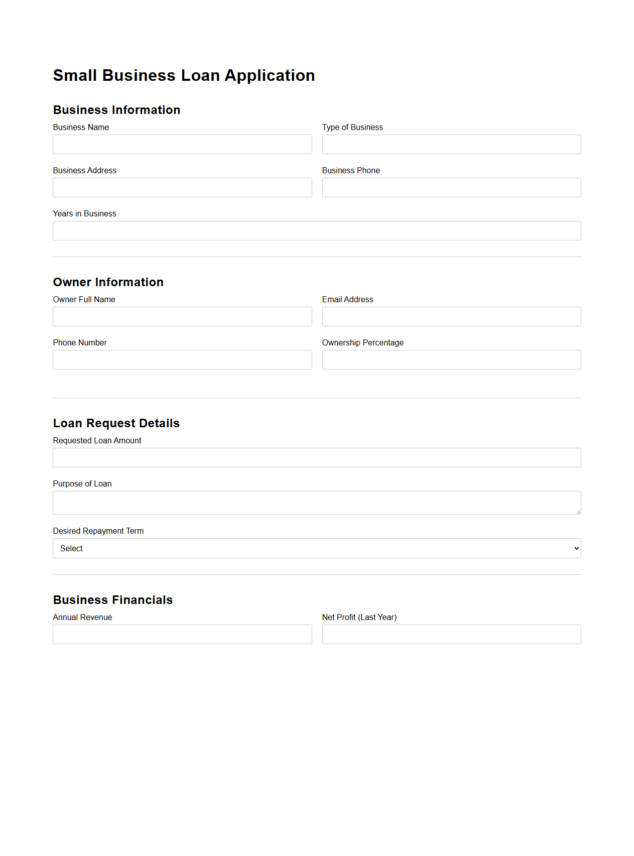 Small Business Loan Application Sample