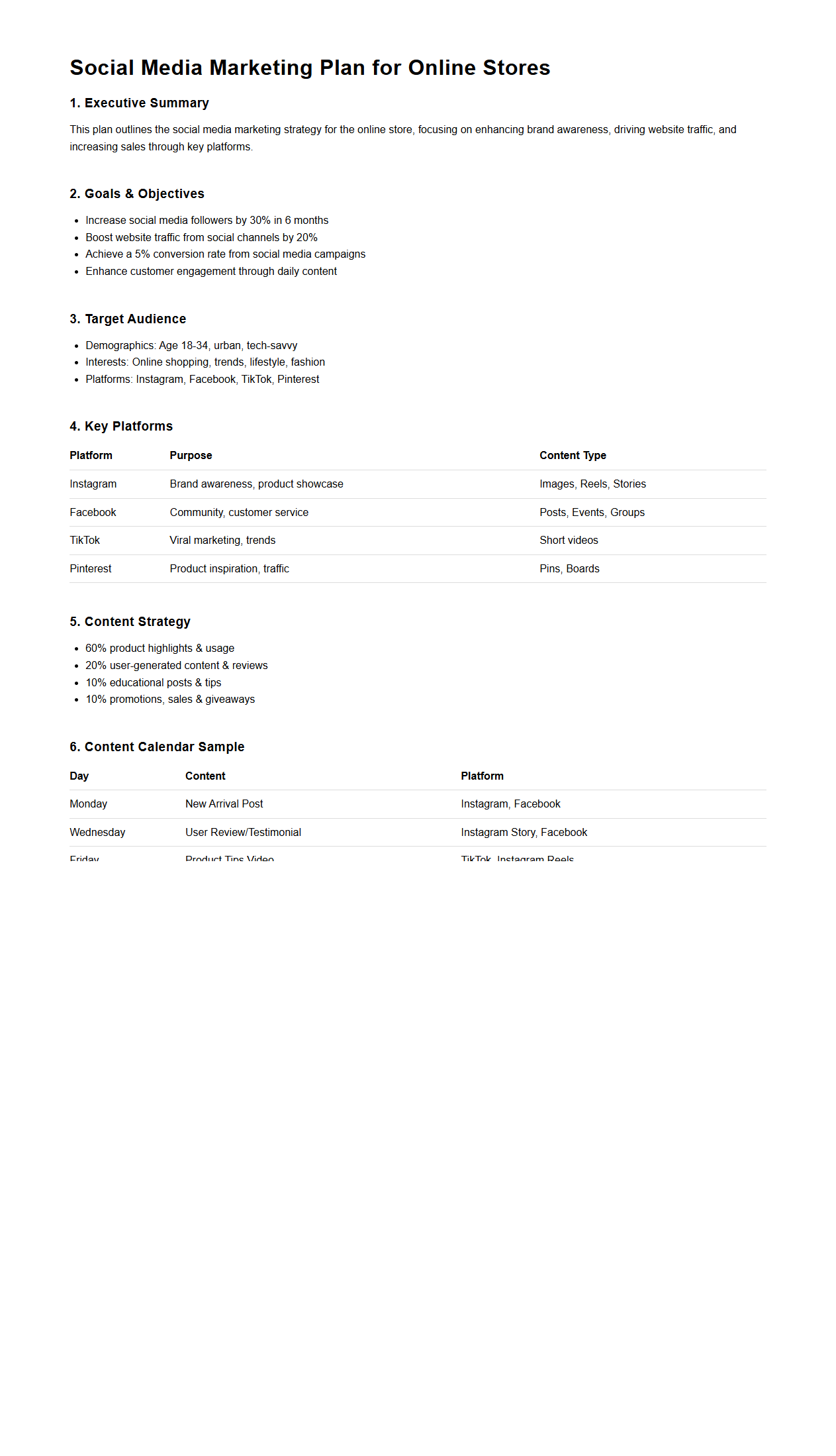 Social Media Marketing Plan for Online Stores