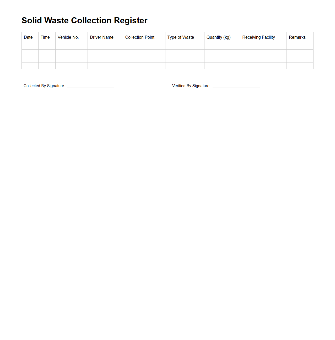 Solid Waste Collection Register