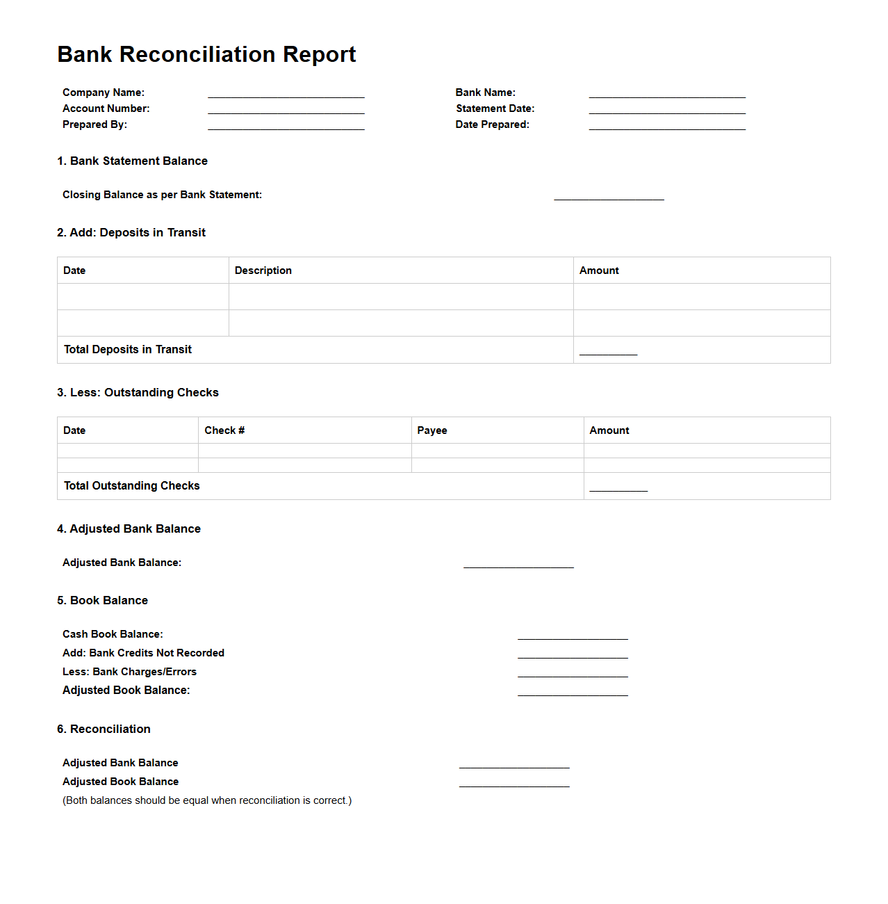Standard Bank Reconciliation Report Example