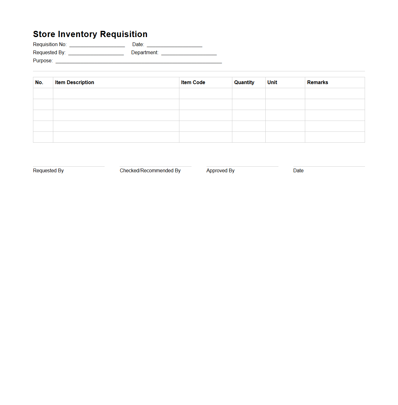 Store Inventory Requisition Sample
