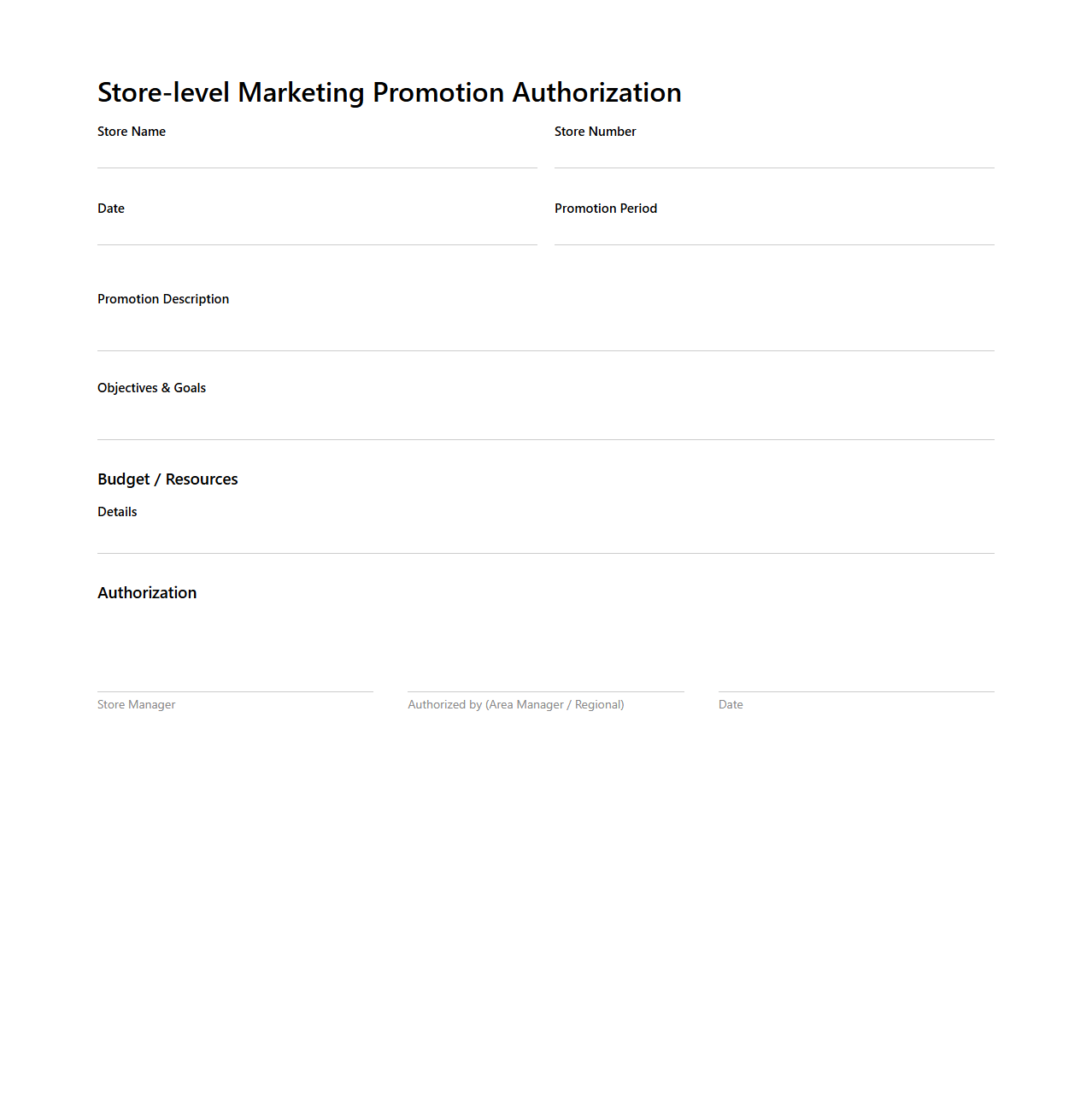 Store-level Marketing Promotion Authorization Sample
