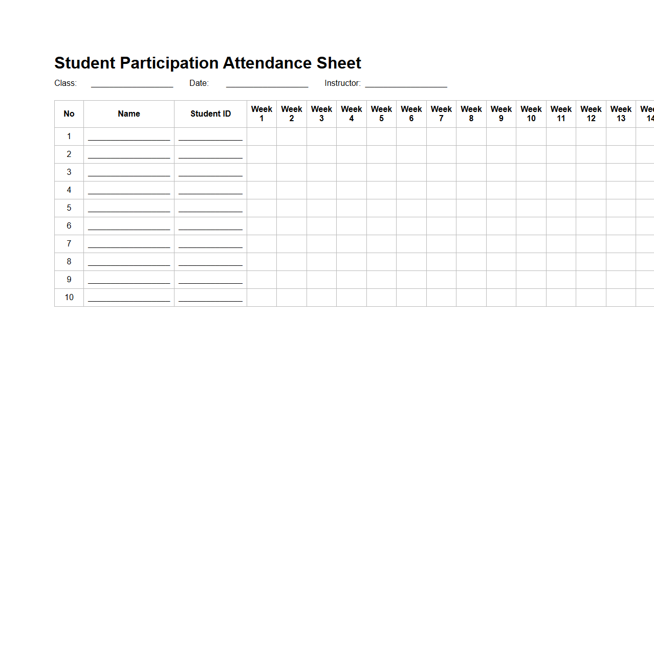 Student Participation Attendance Sheet