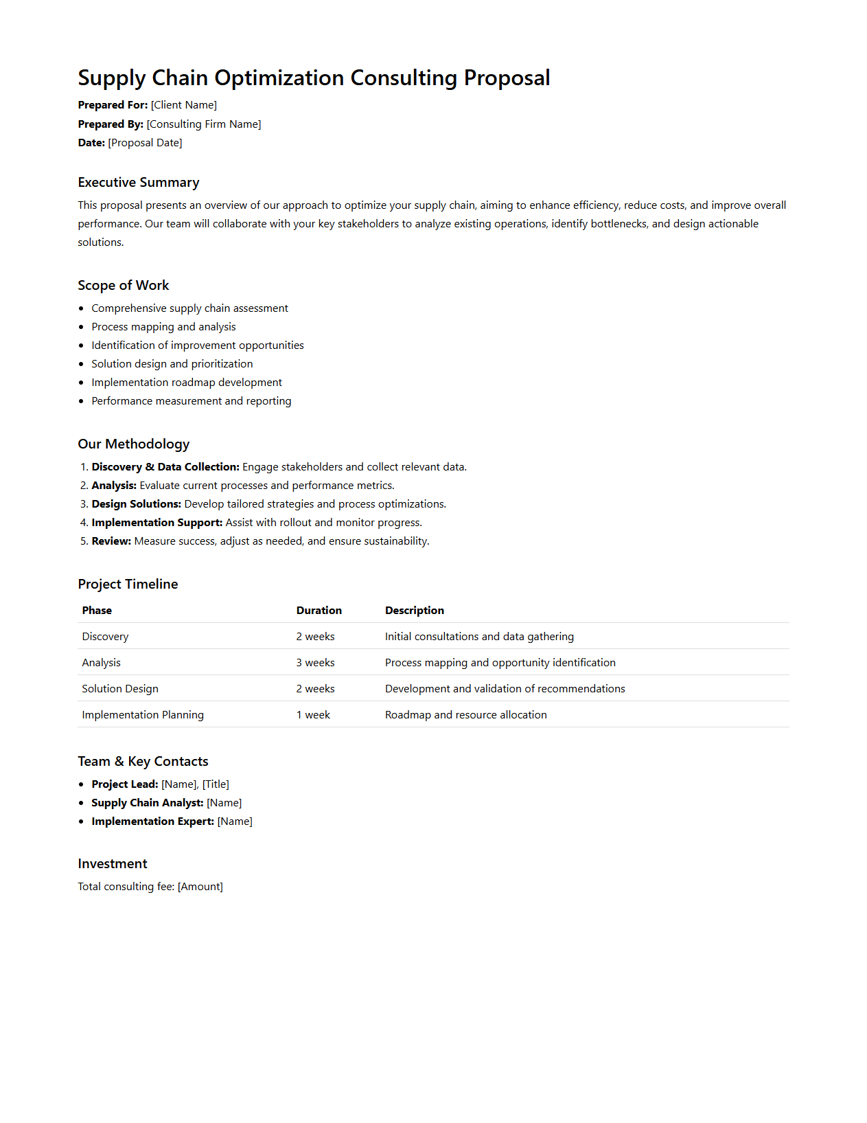 Supply Chain Optimization Consulting Proposal