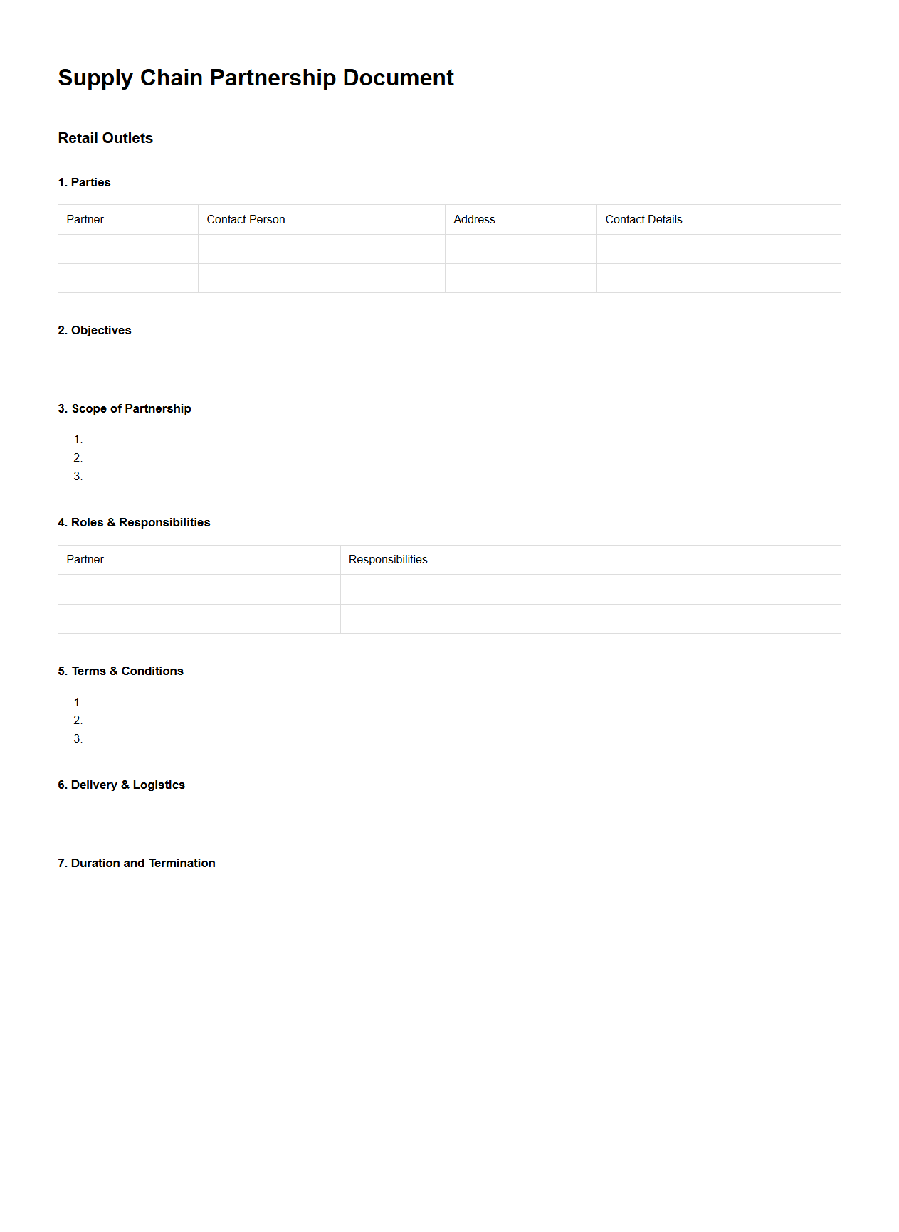 Supply Chain Partnership Document for Retail Outlets