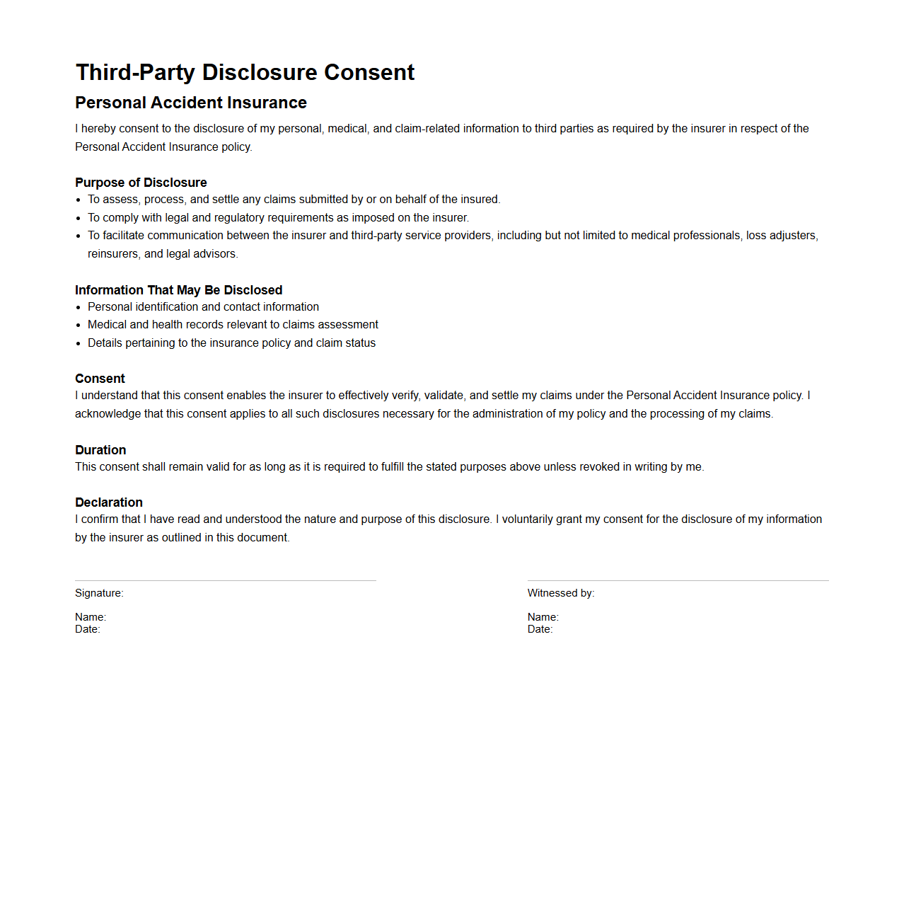 Third-Party Disclosure Consent in Personal Accident Insurance