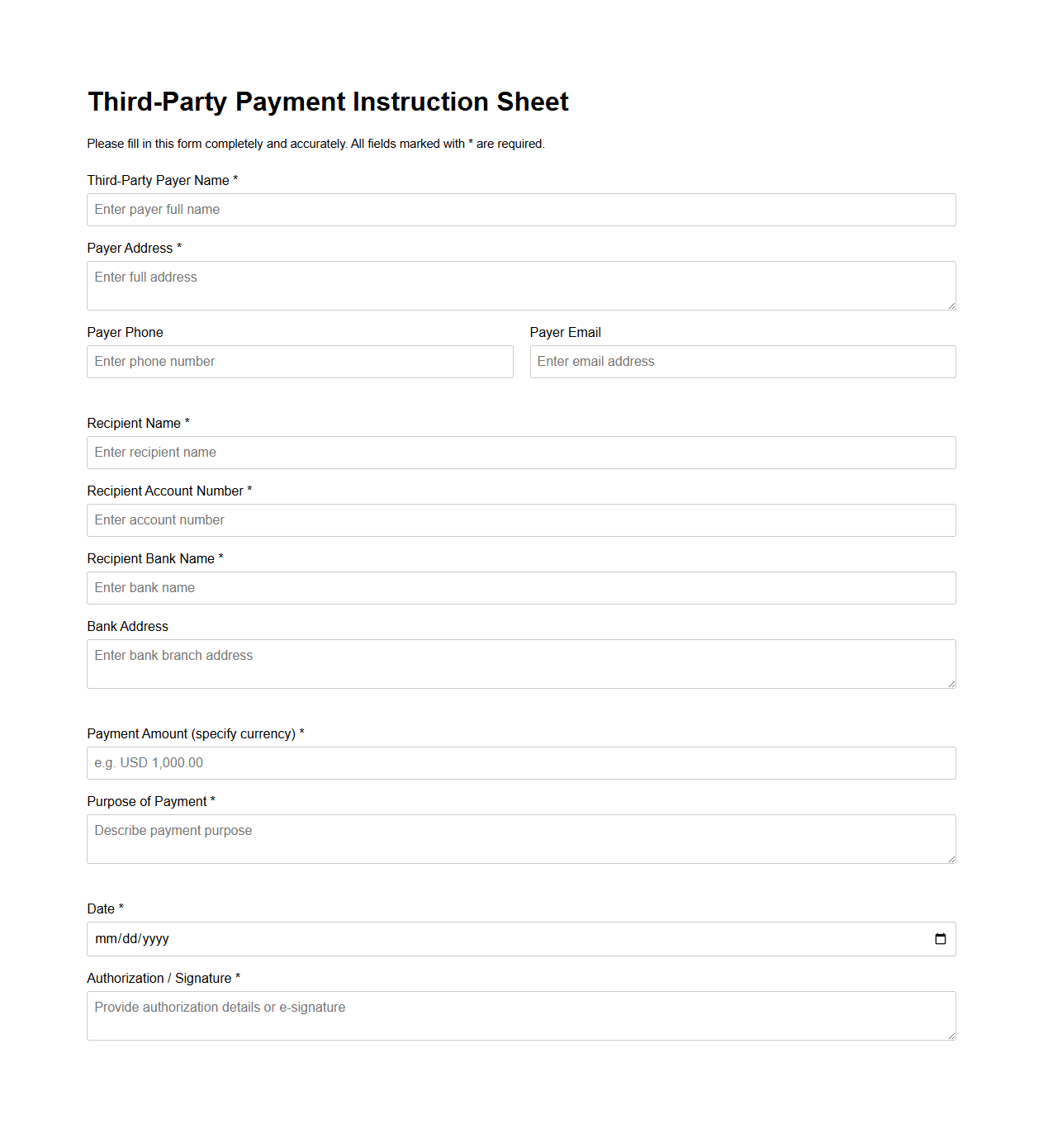 Third-Party Payment Instruction Sheet