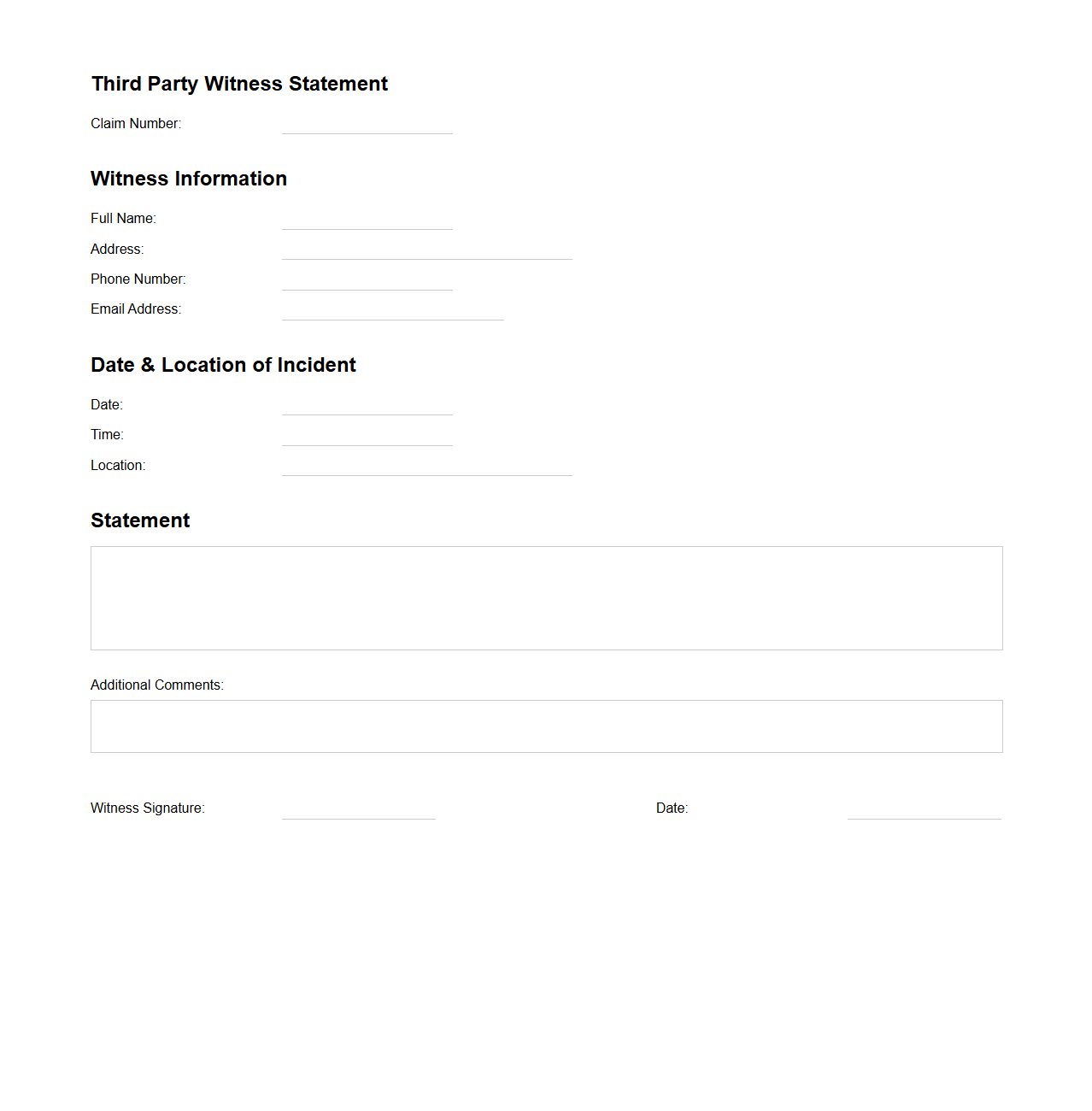 Third Party Witness Statement Sample for Liability Claims