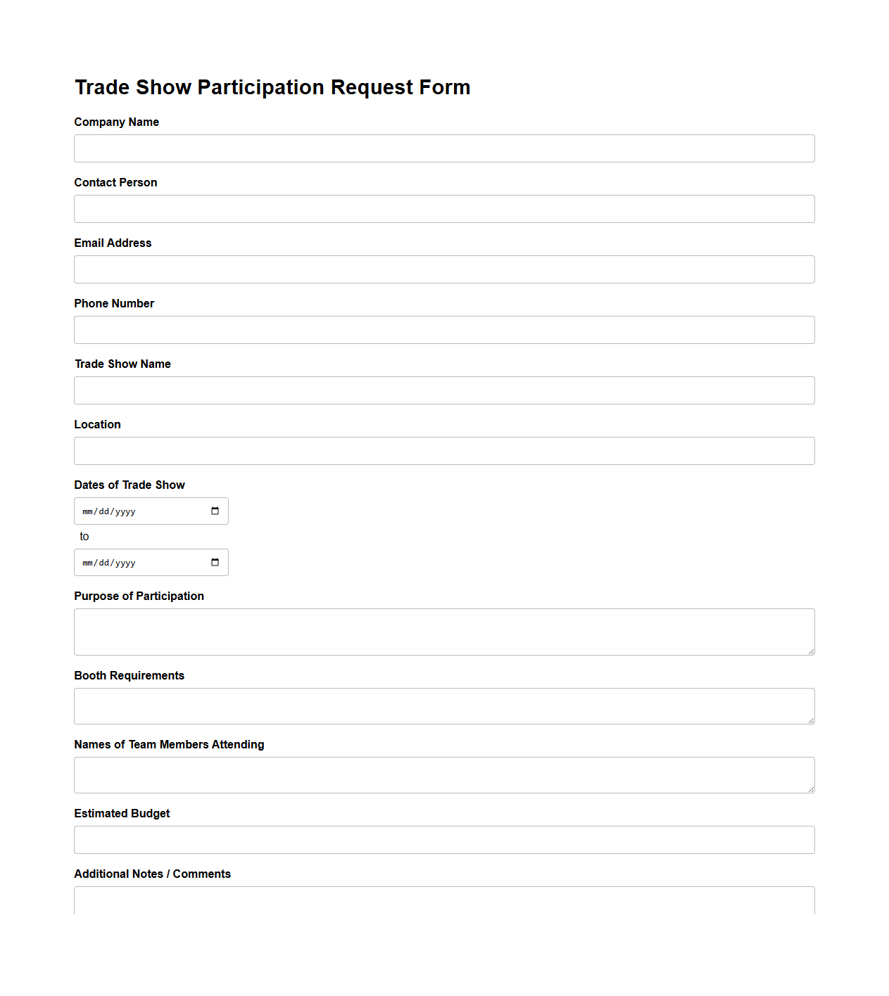 Trade Show Participation Request Form