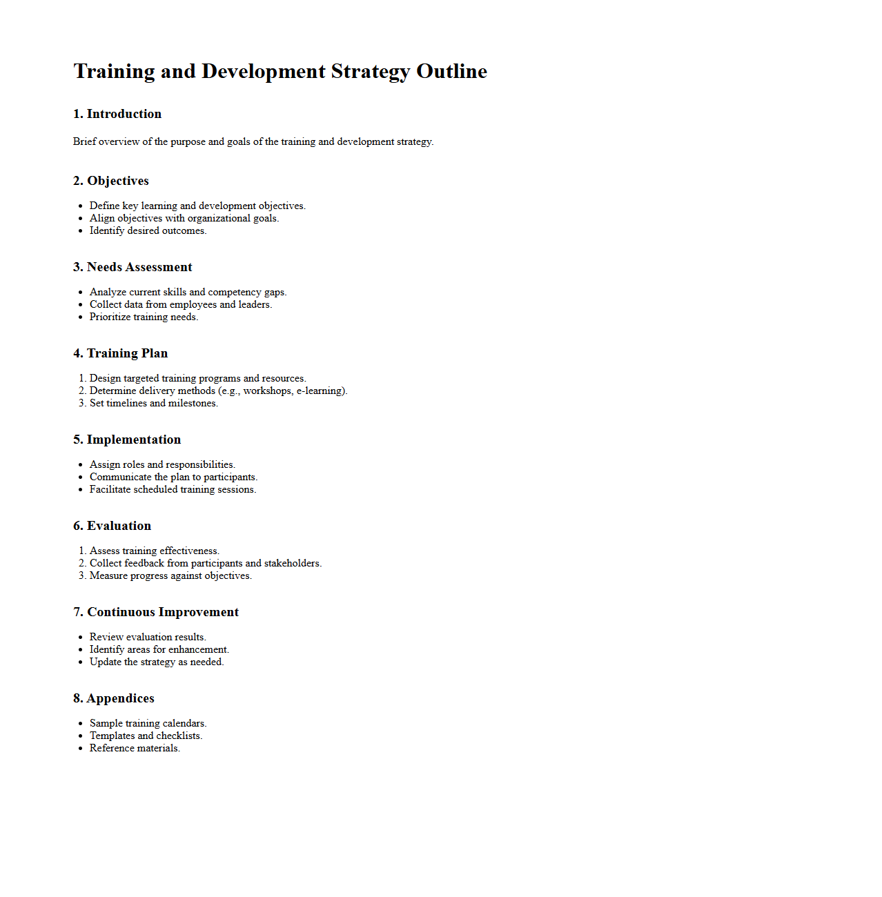 Training and Development Strategy Outline
