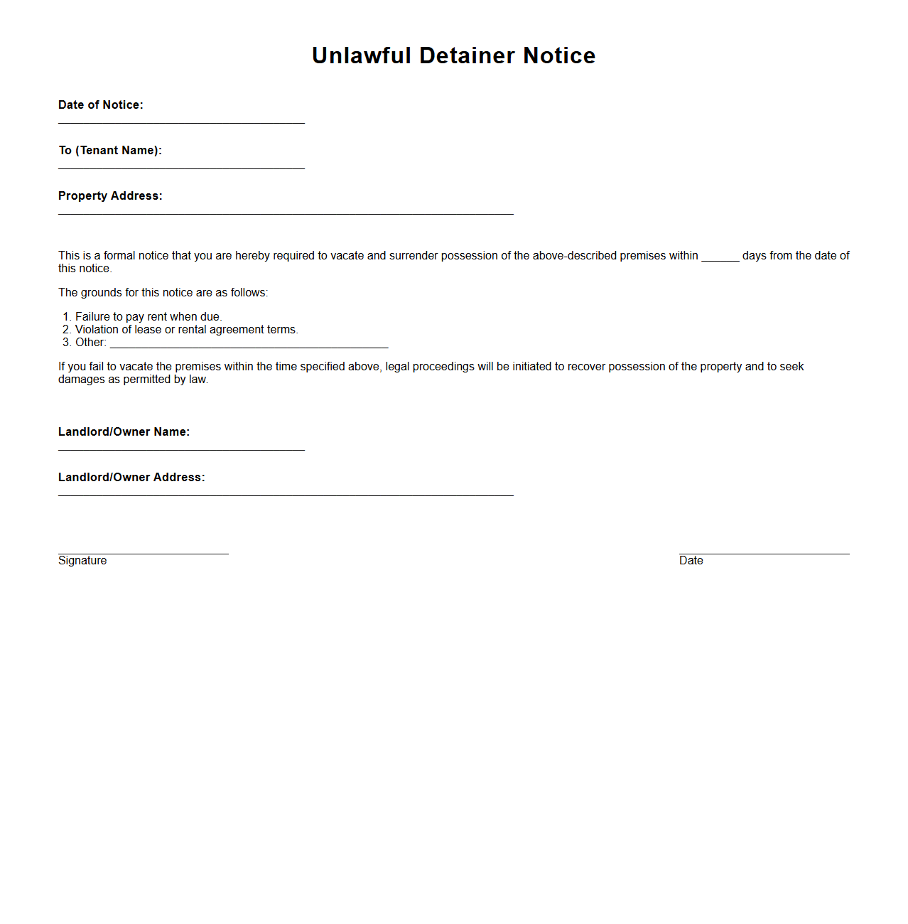 Unlawful Detainer Notice Example