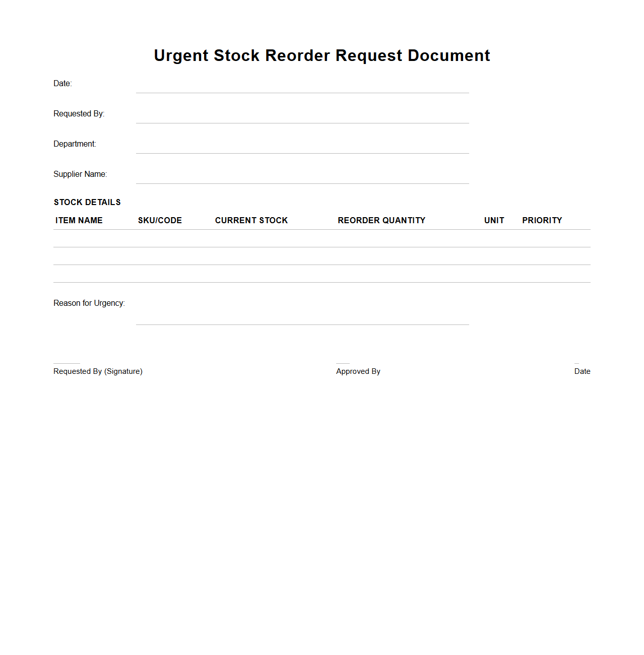 Urgent Stock Reorder Request Document