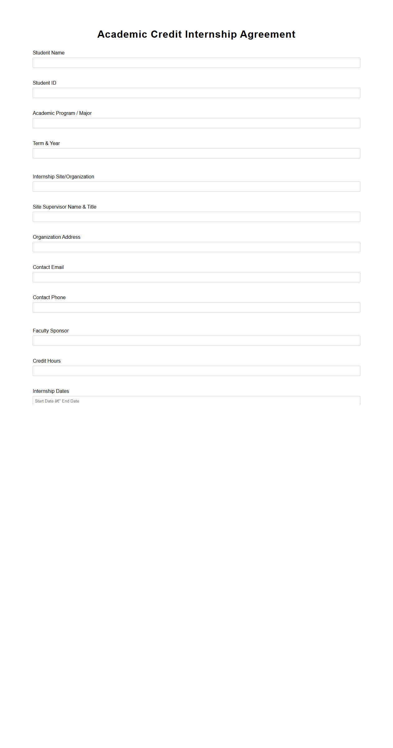 Academic Credit Internship Agreement