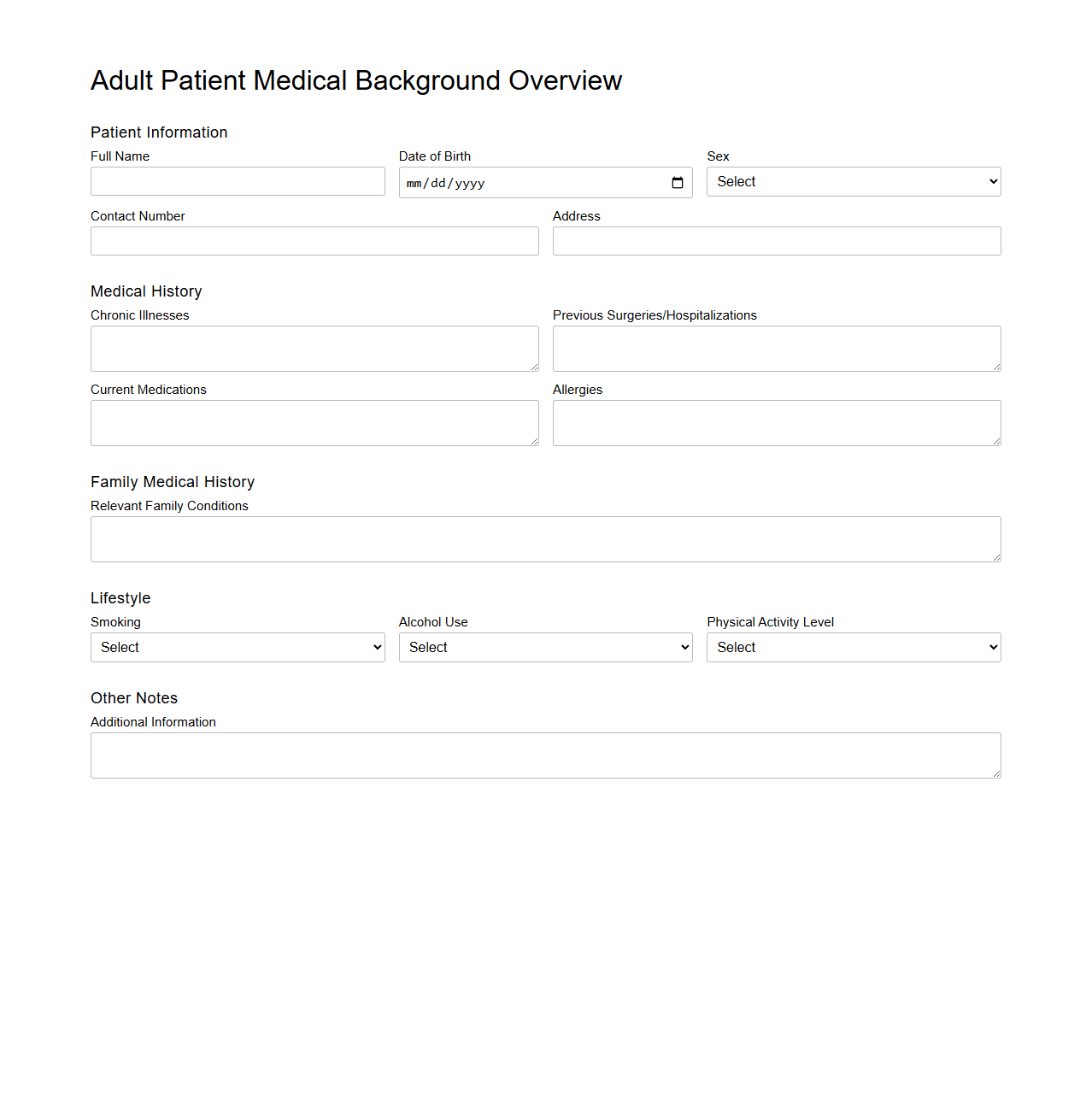 Adult Patient Medical Background Overview