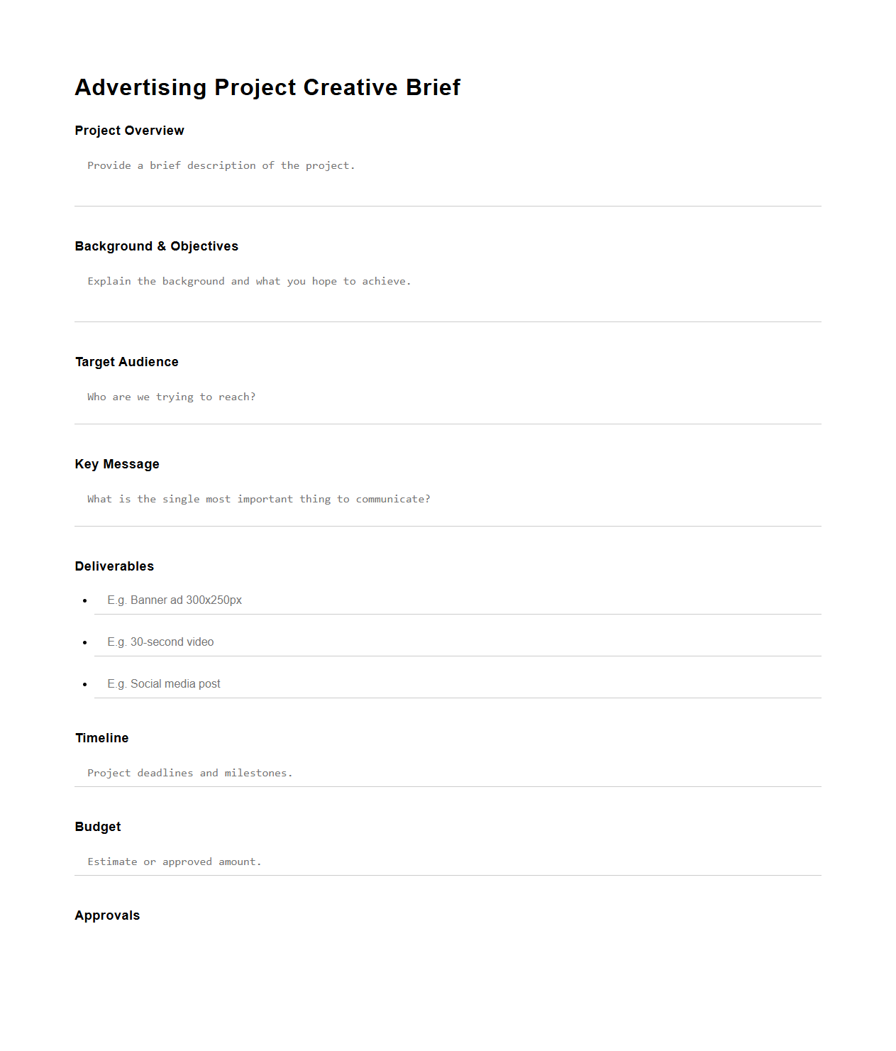 Advertising Project Creative Brief Example