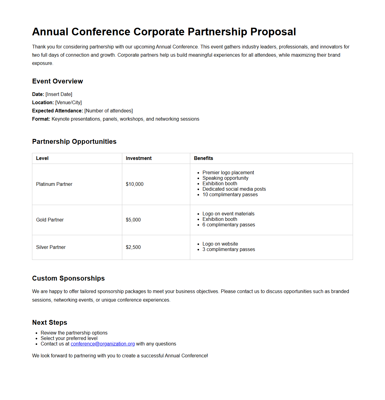 Annual Conference Corporate Partnership Proposal