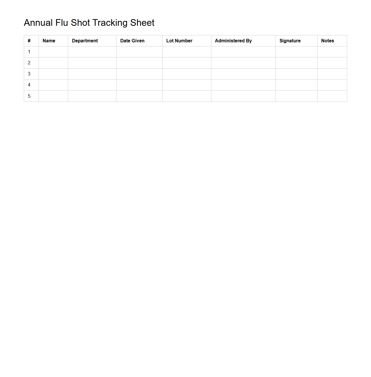 Annual Flu Shot Tracking Sheet