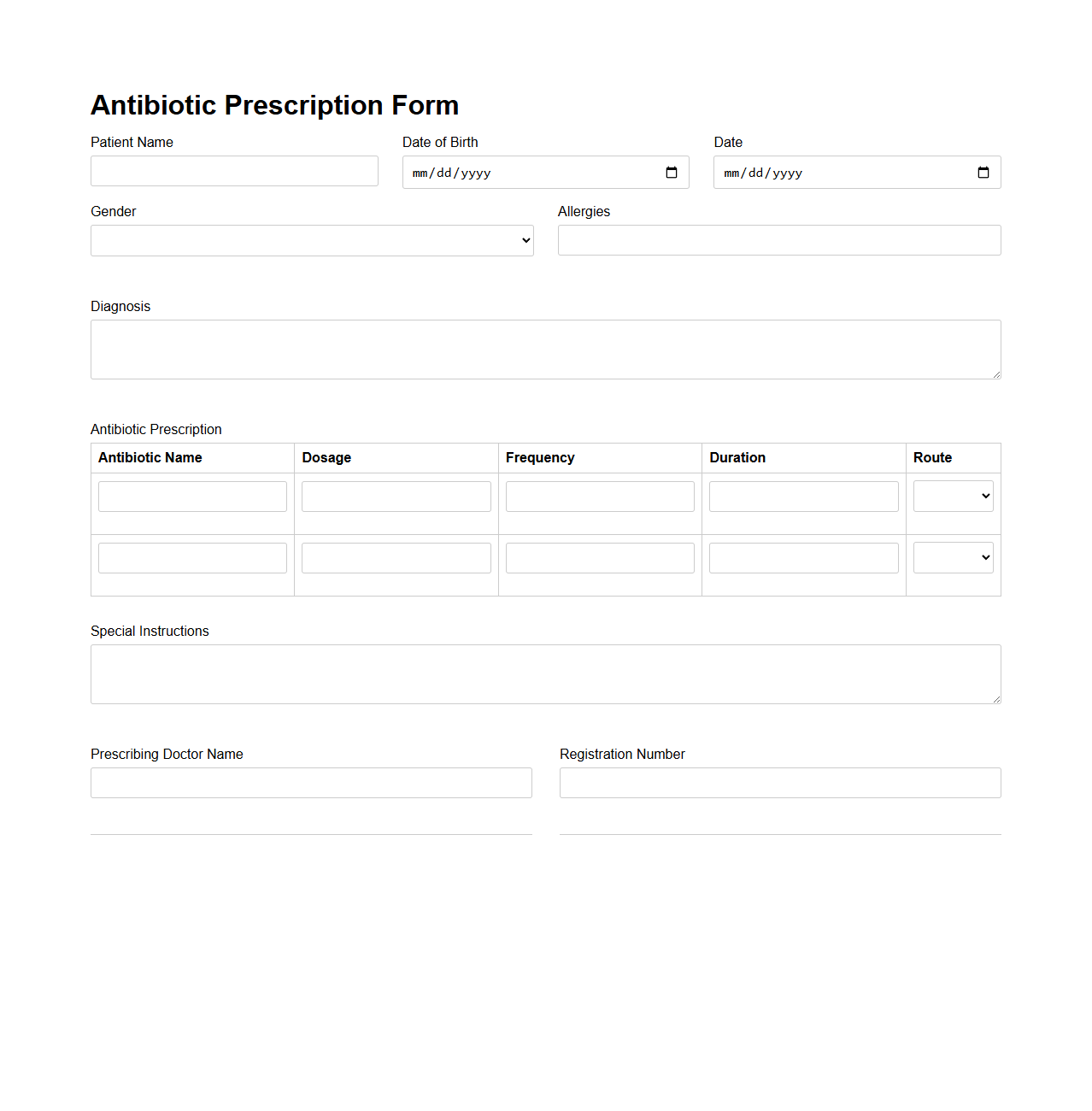 Antibiotic Prescription Form Example