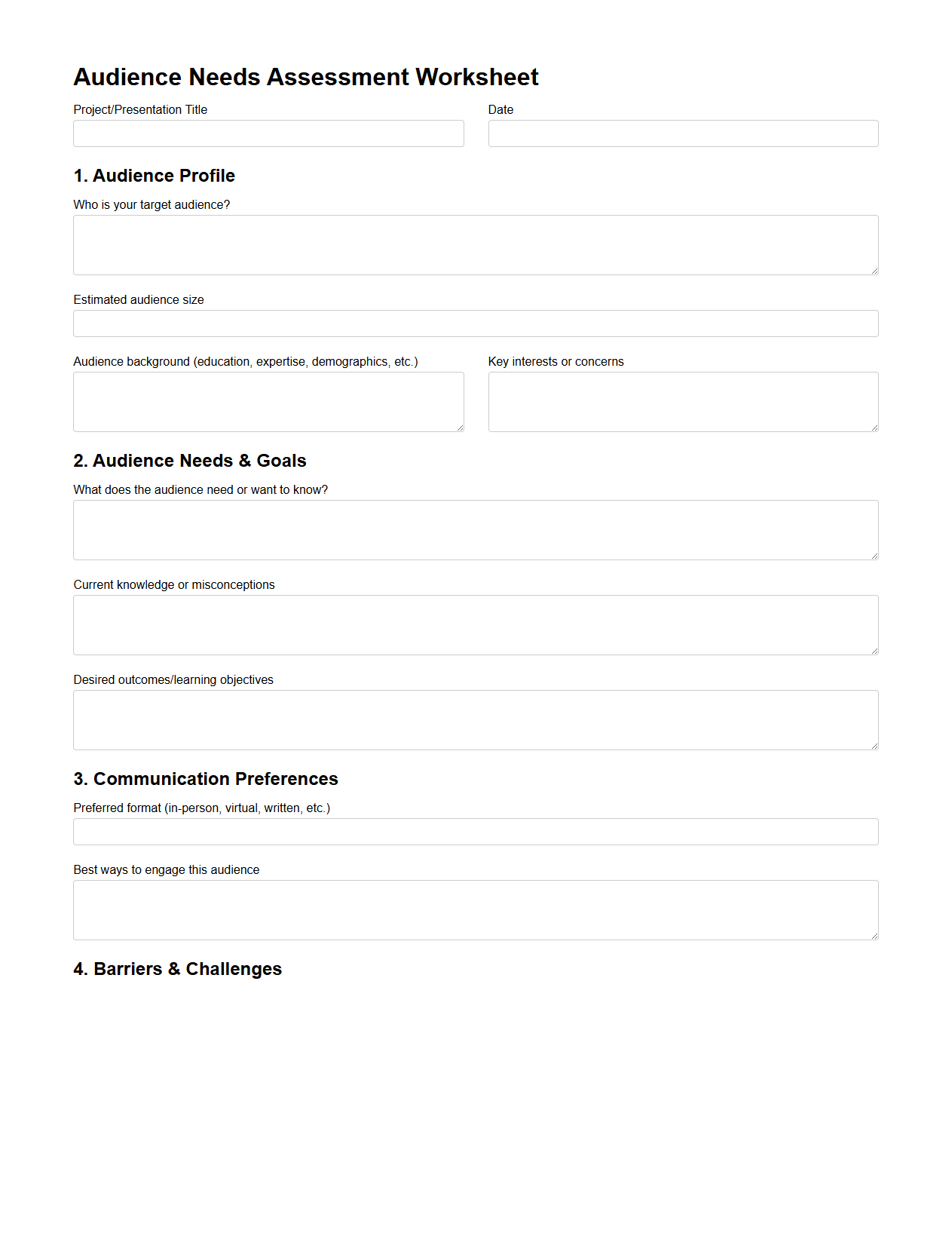 Audience Needs Assessment Worksheet