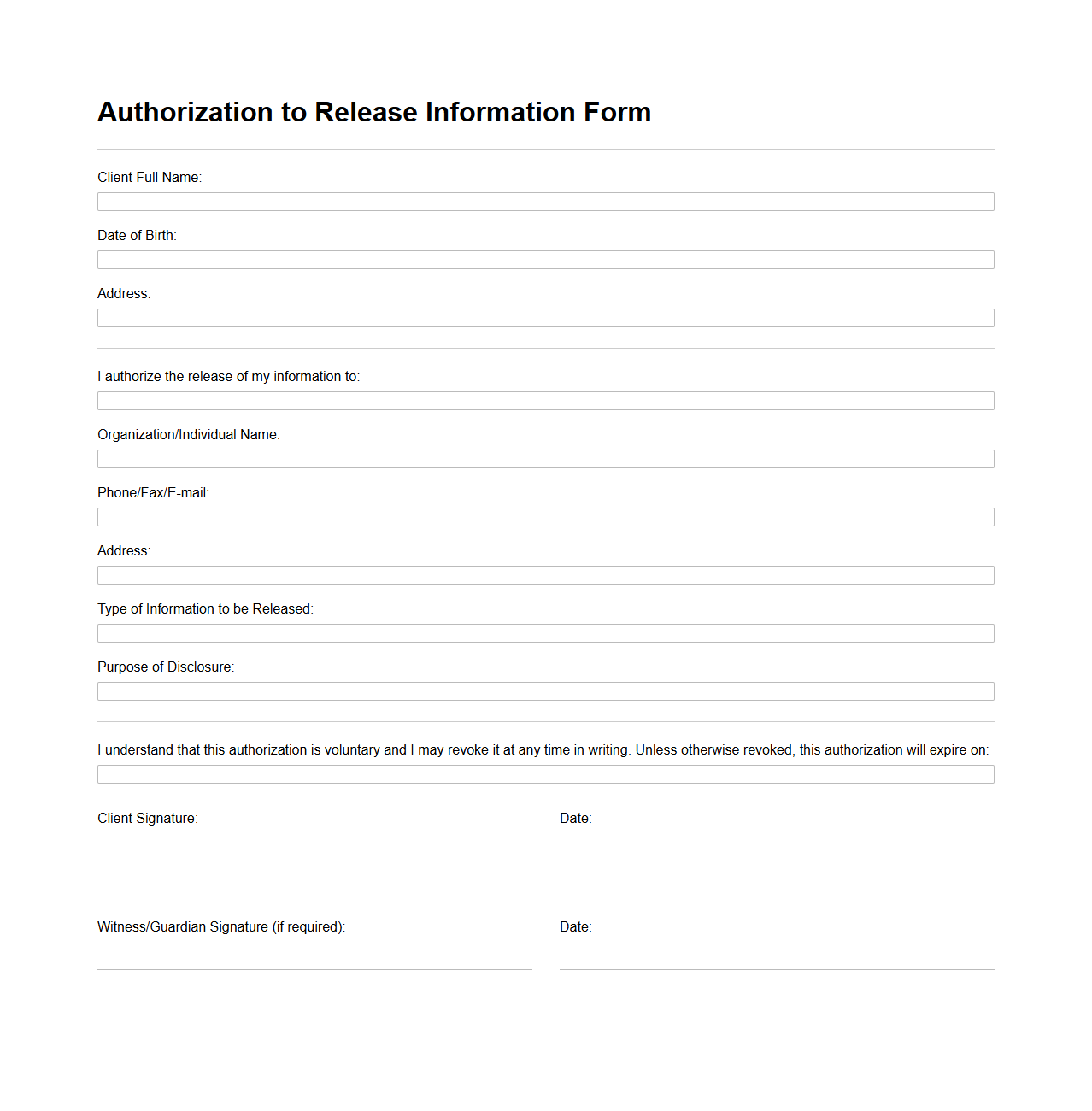 Authorization to Release Information Form
