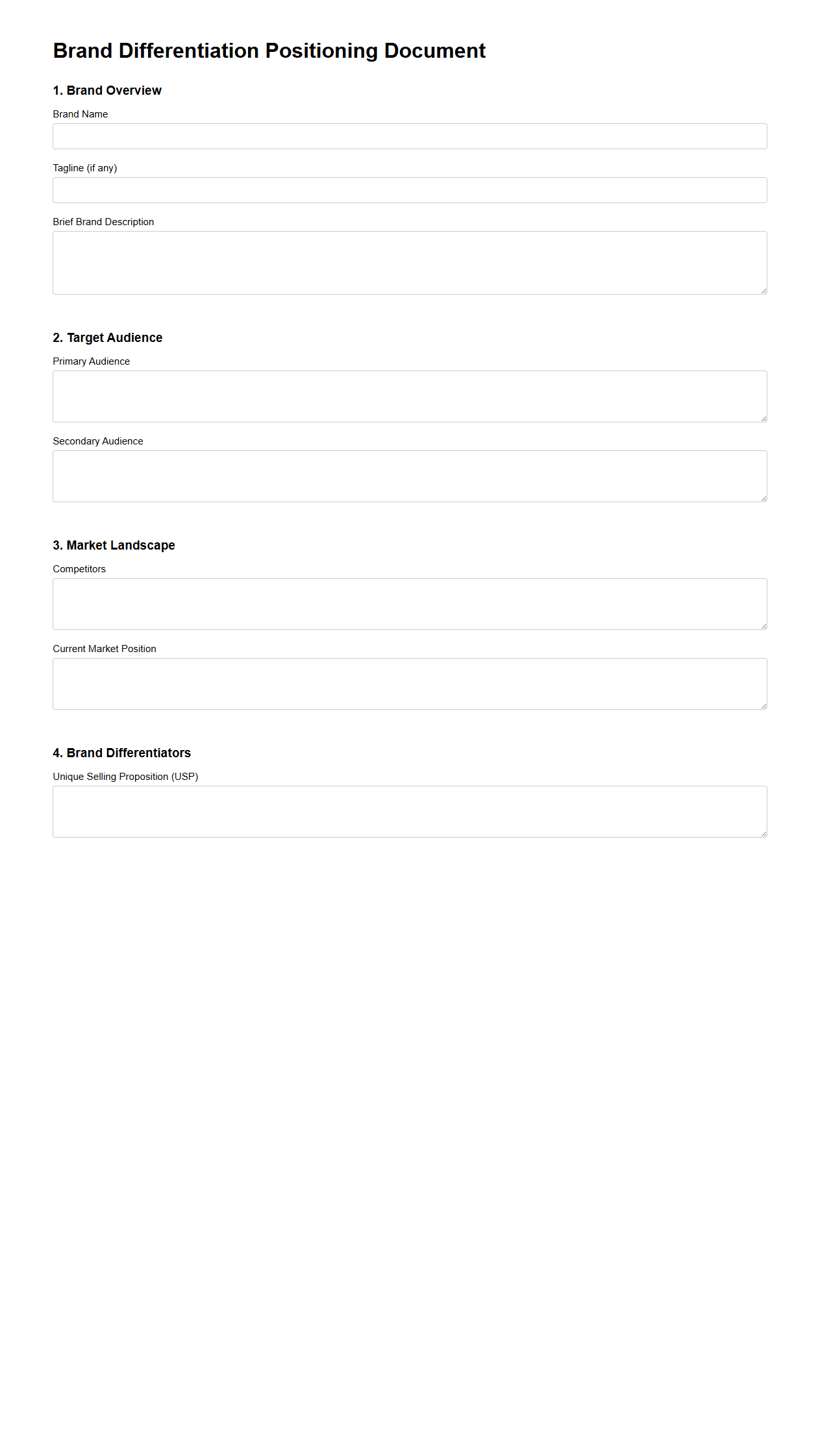 Brand Differentiation Positioning Document Template