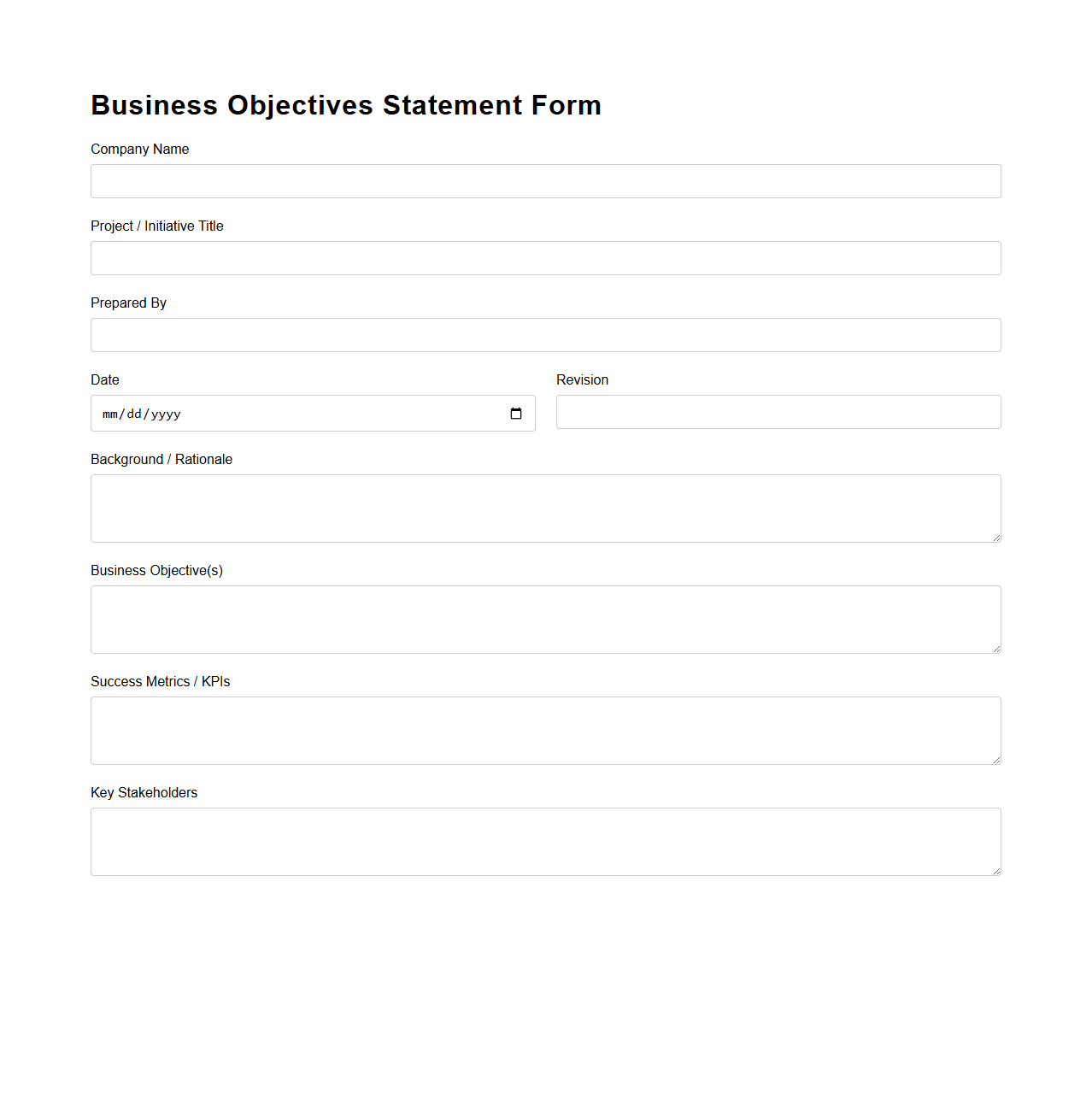 Business Objectives Statement Form