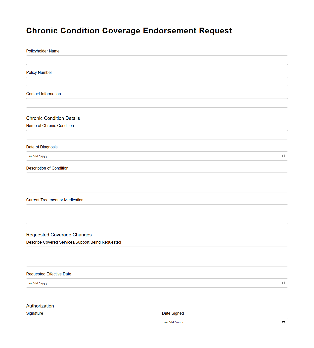 Chronic Condition Coverage Endorsement Request Template