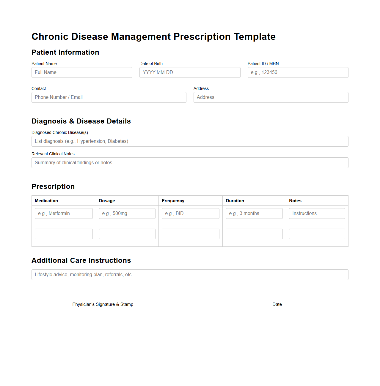 Chronic Disease Management Prescription Template