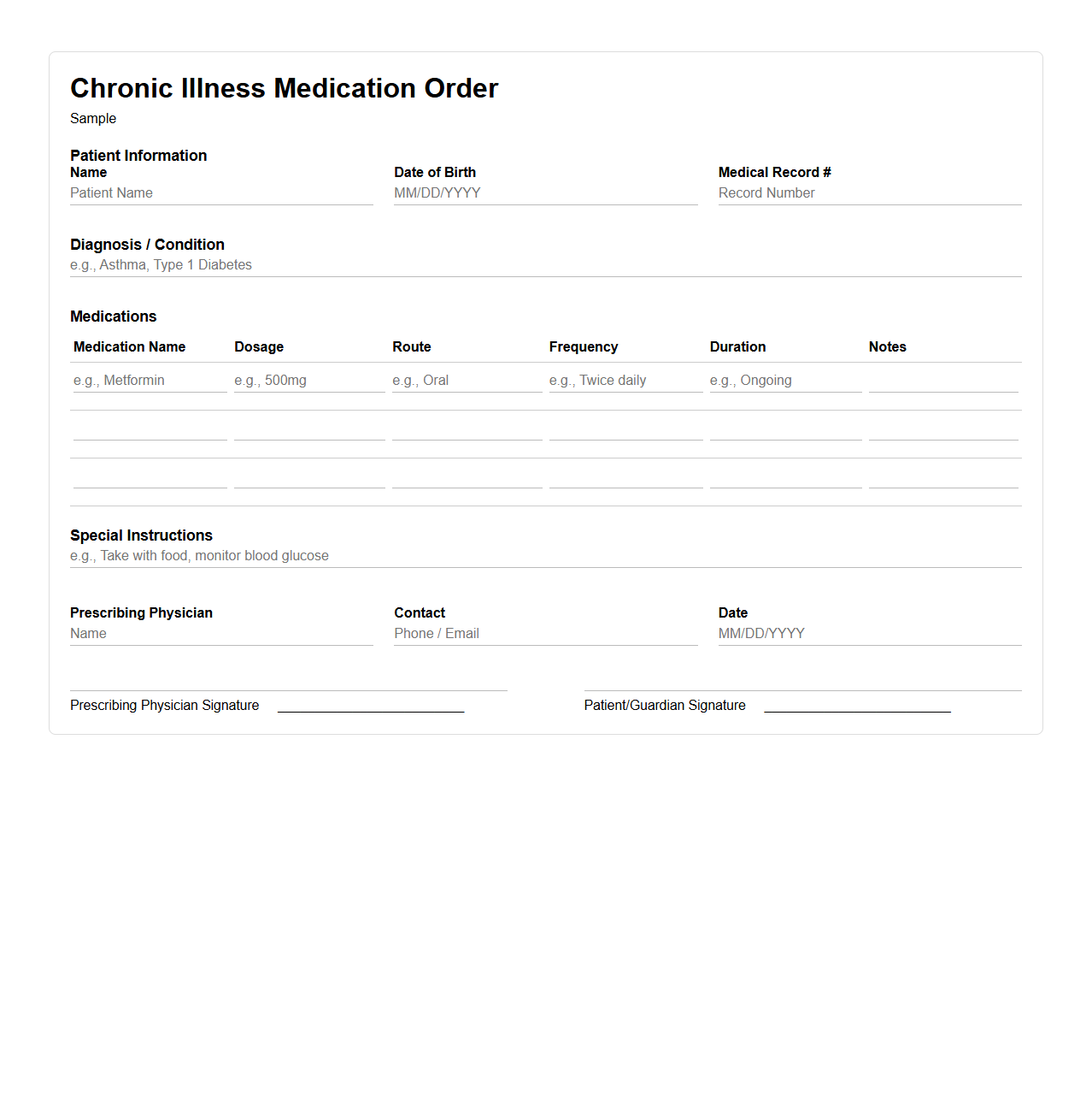 Chronic Illness Medication Order Example