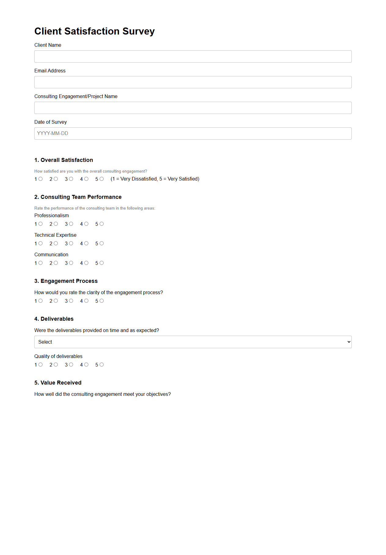 Client Satisfaction Survey for Consulting Engagements