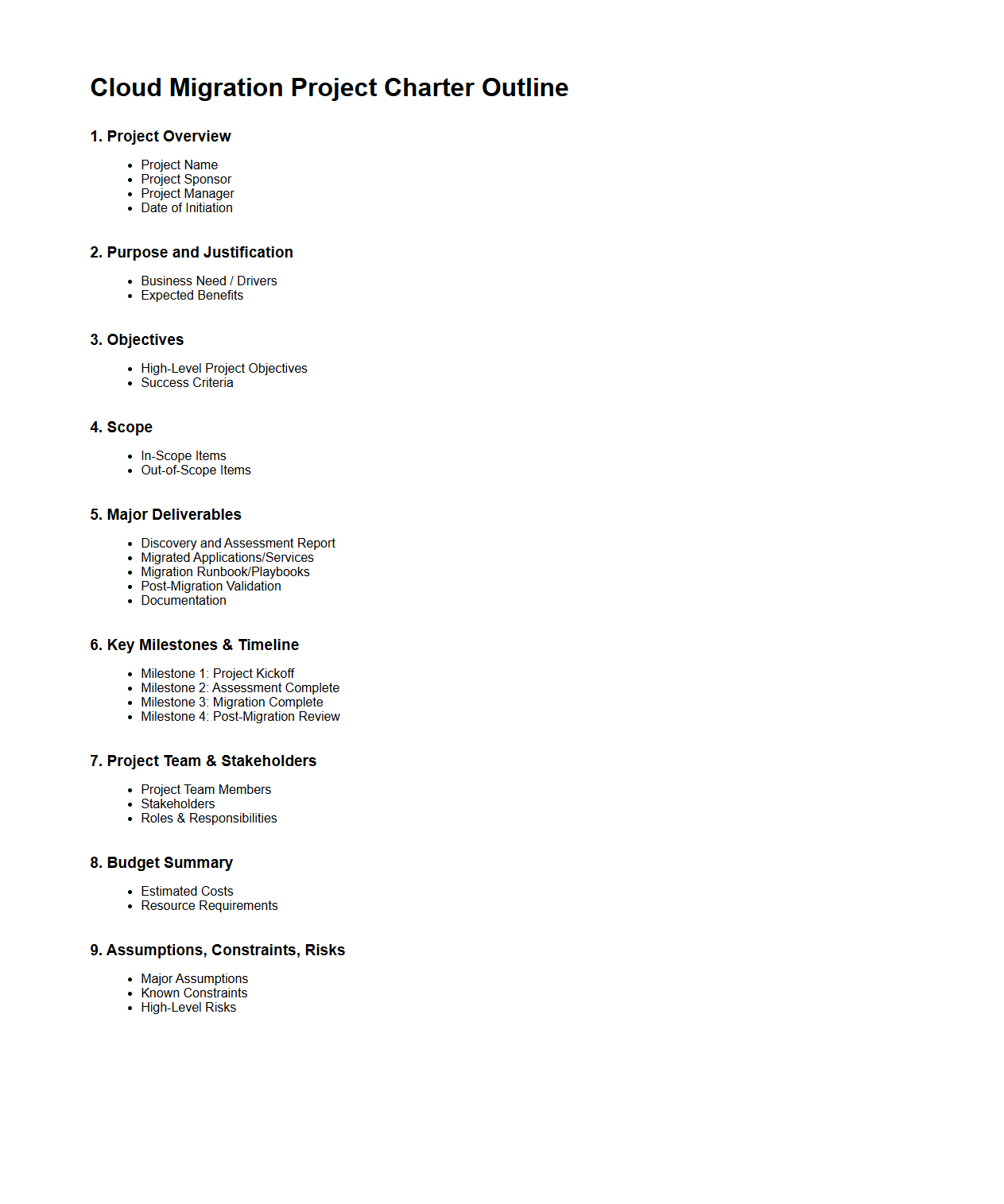 Cloud Migration Project Charter Outline